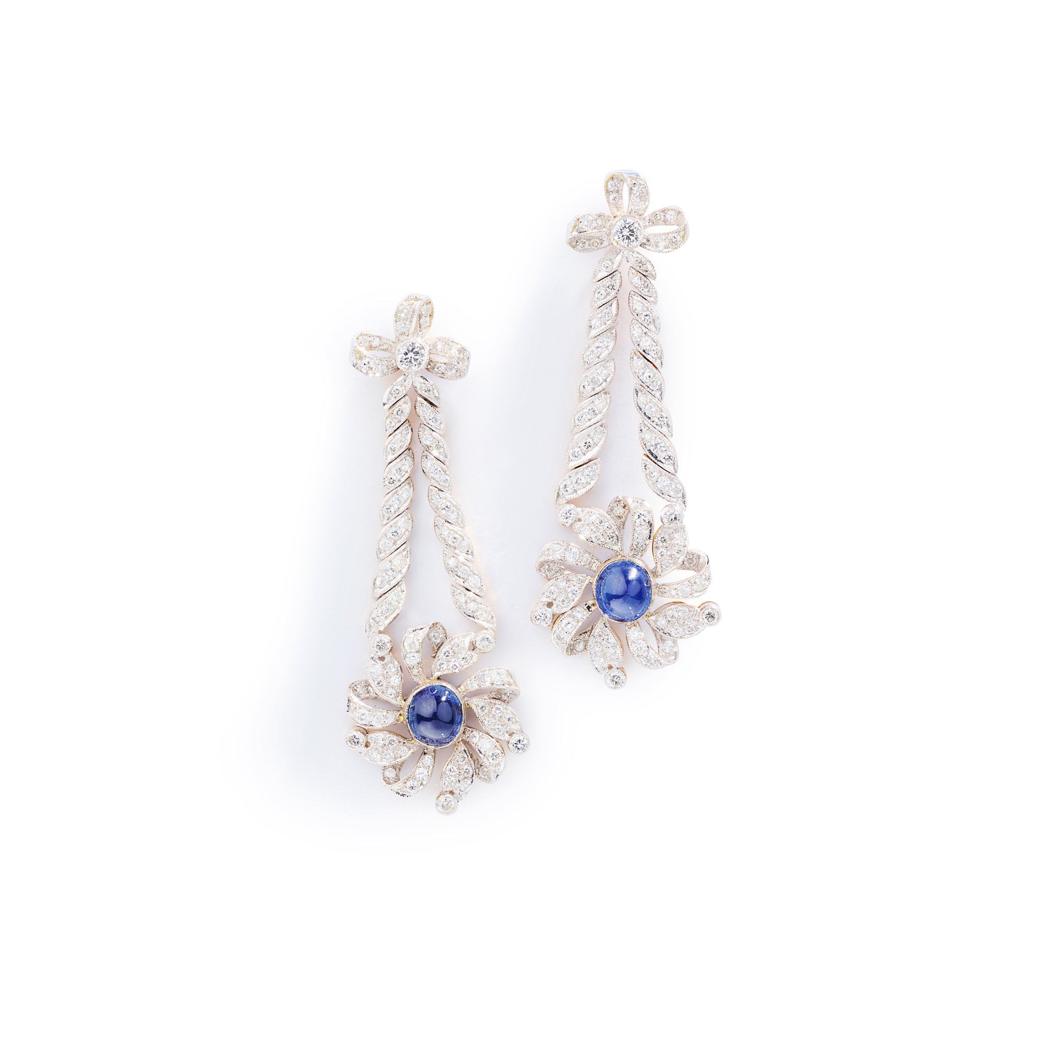 A pair of sapphire and diamond earrings