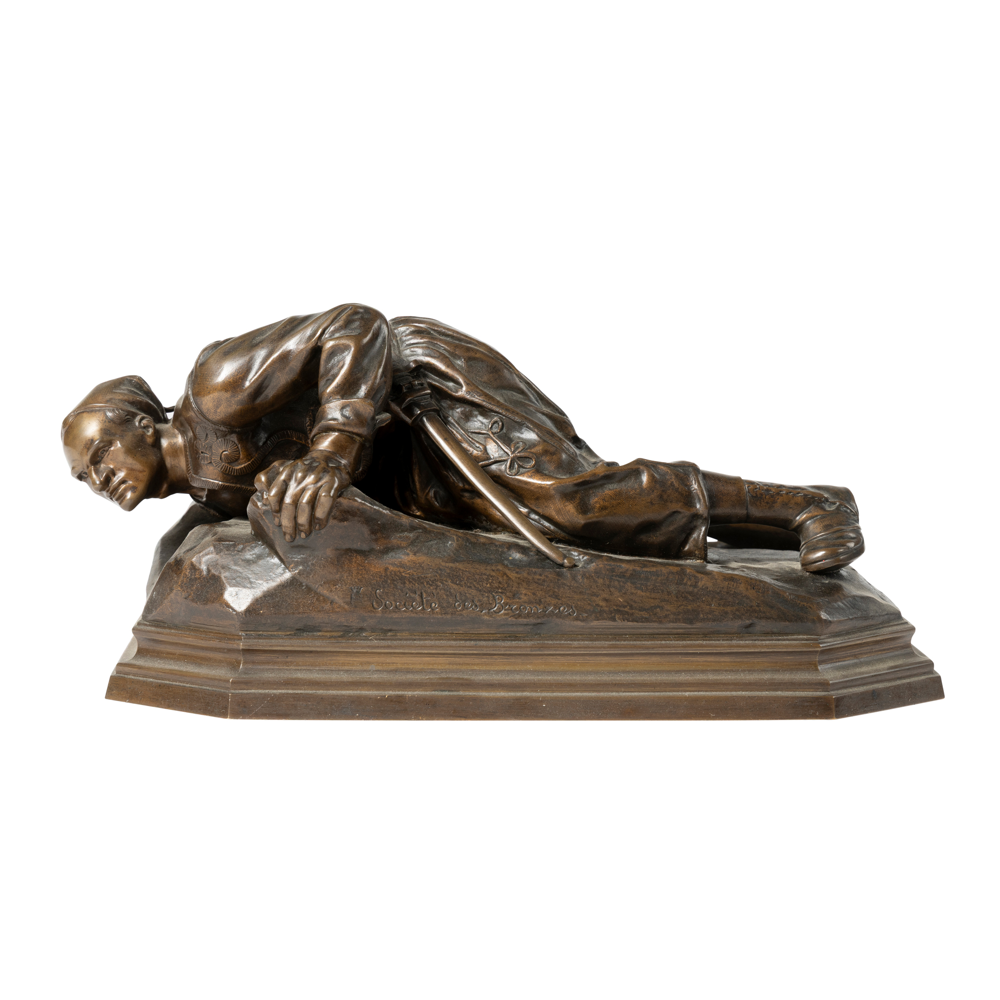 A BRONZE FIGURE GROUP OF A NORTH AFRICAN REGIMENT SOLDIER, CLEMENT DENIS