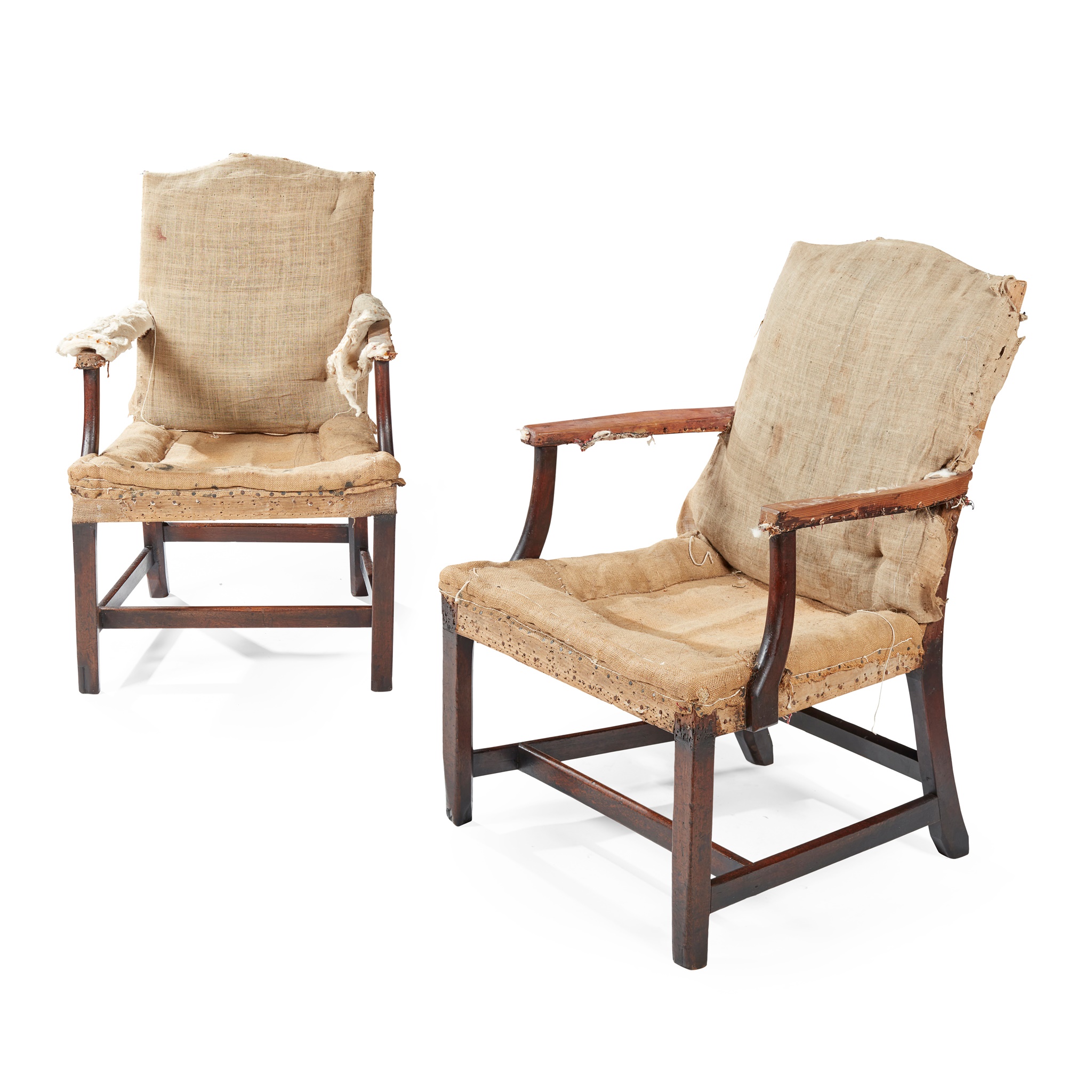 PAIR OF GEORGE III MAHOGANY FRAMED LIBRARY ARMCHAIRS