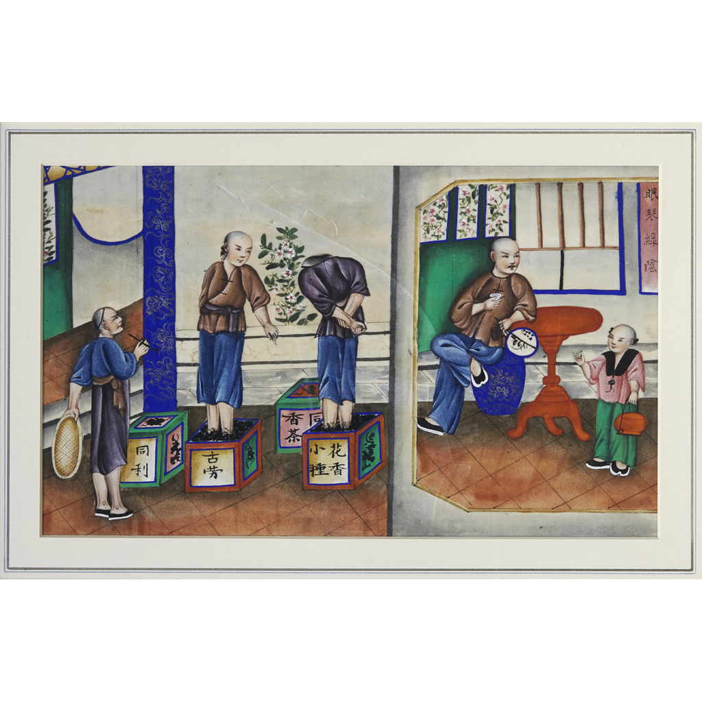 FIVE EXPORT PITH PAPER PAINTINGS