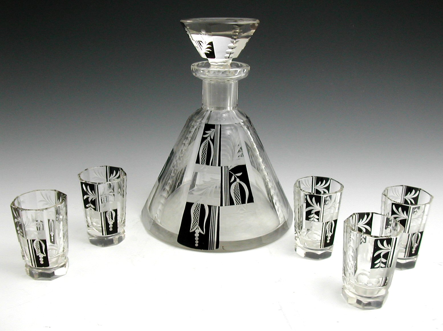 An Art Deco glass liqueur set,