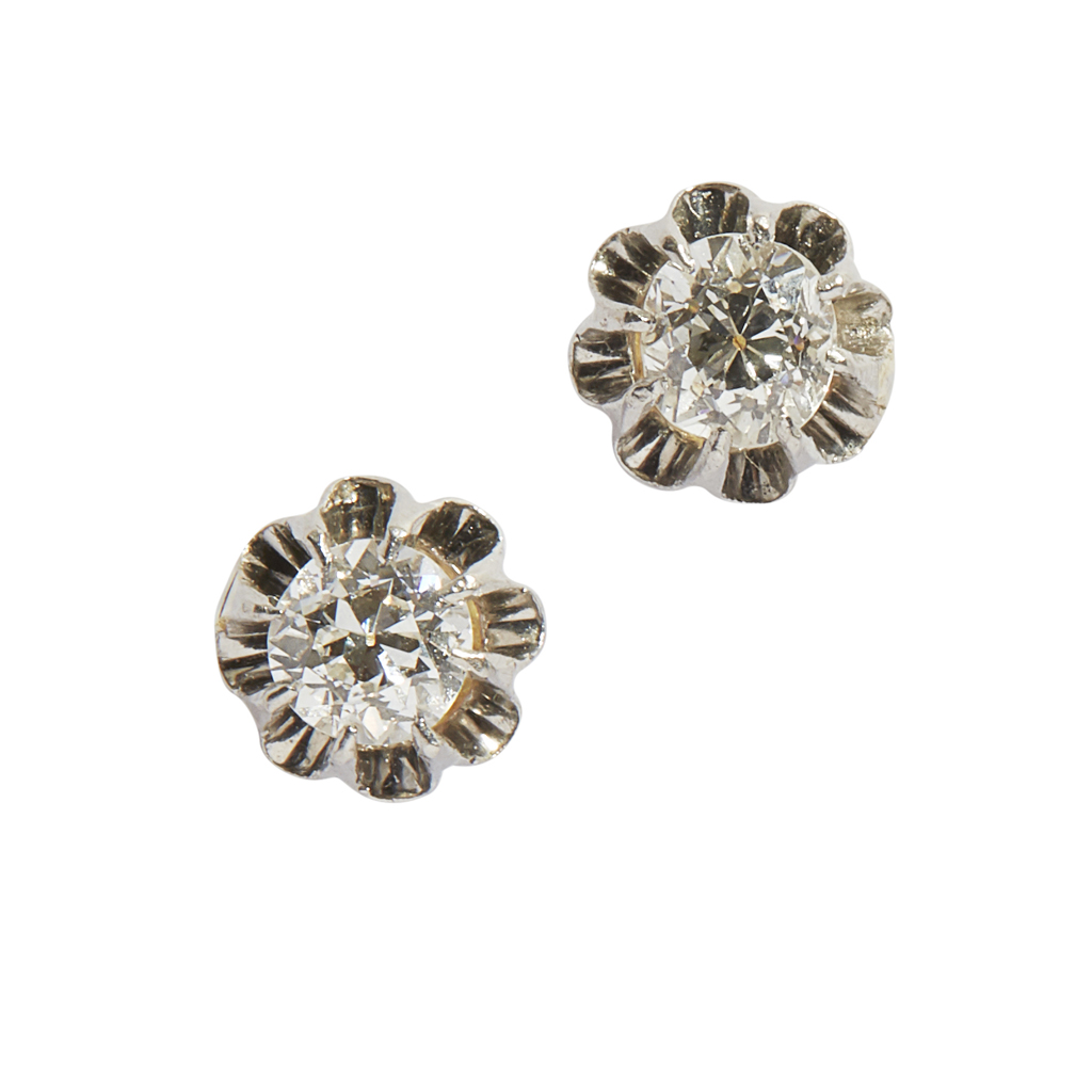 A pair of diamond set ear studs