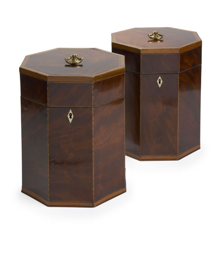 A pair of George III period mahogany decanter boxes