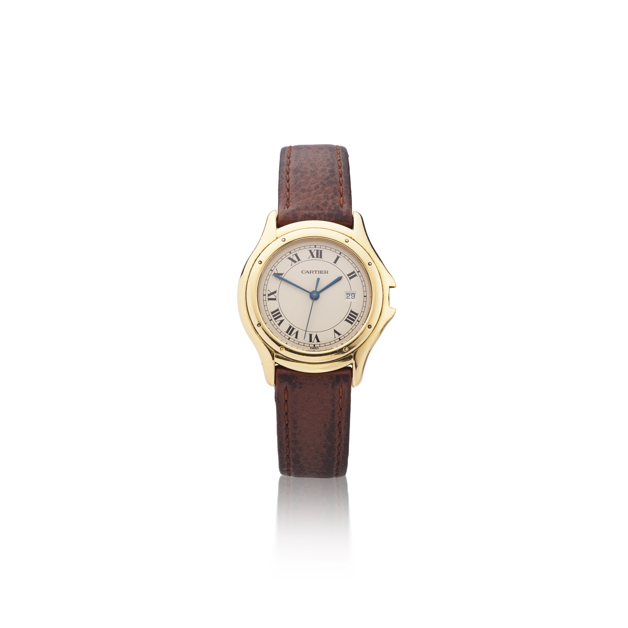 Cartier: A gold quartz wristwatch with date