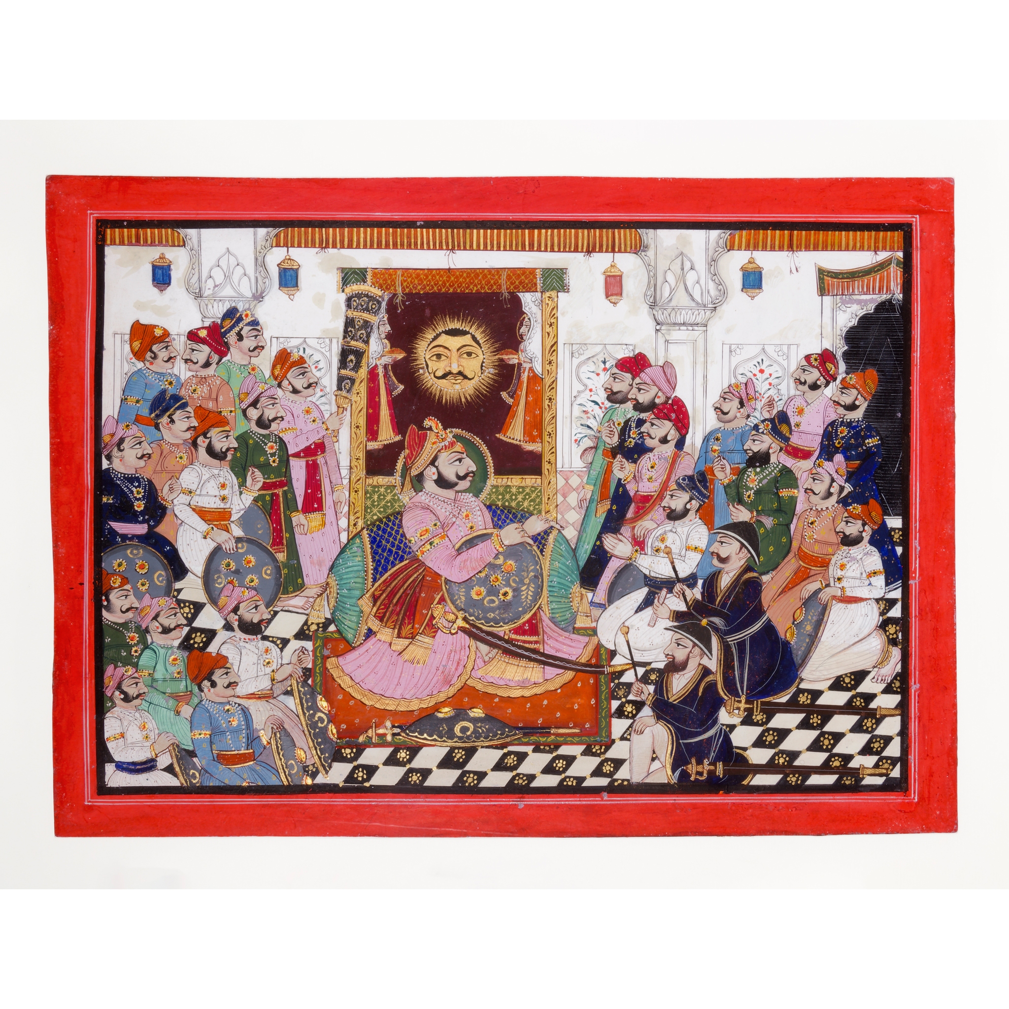 MAHARAO RAM SINGH (R. 1827-1866) RECEIVING EUROPEANS IN A PALACE INTERIOR