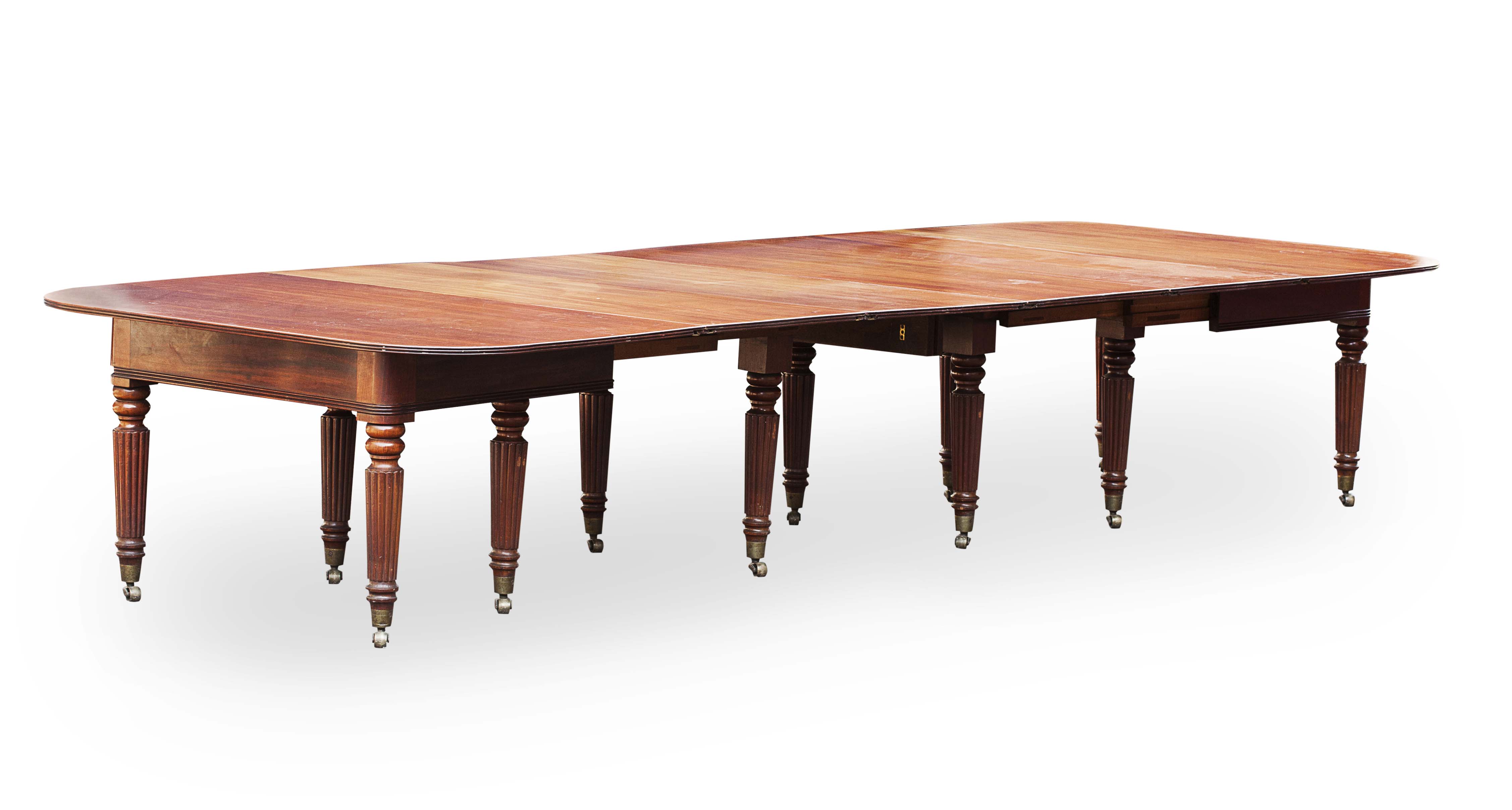FINE REGENCY PATENT TELESCOPIC EXTENDING DINING TABLE BY THOMAS BUTLER, LONDON