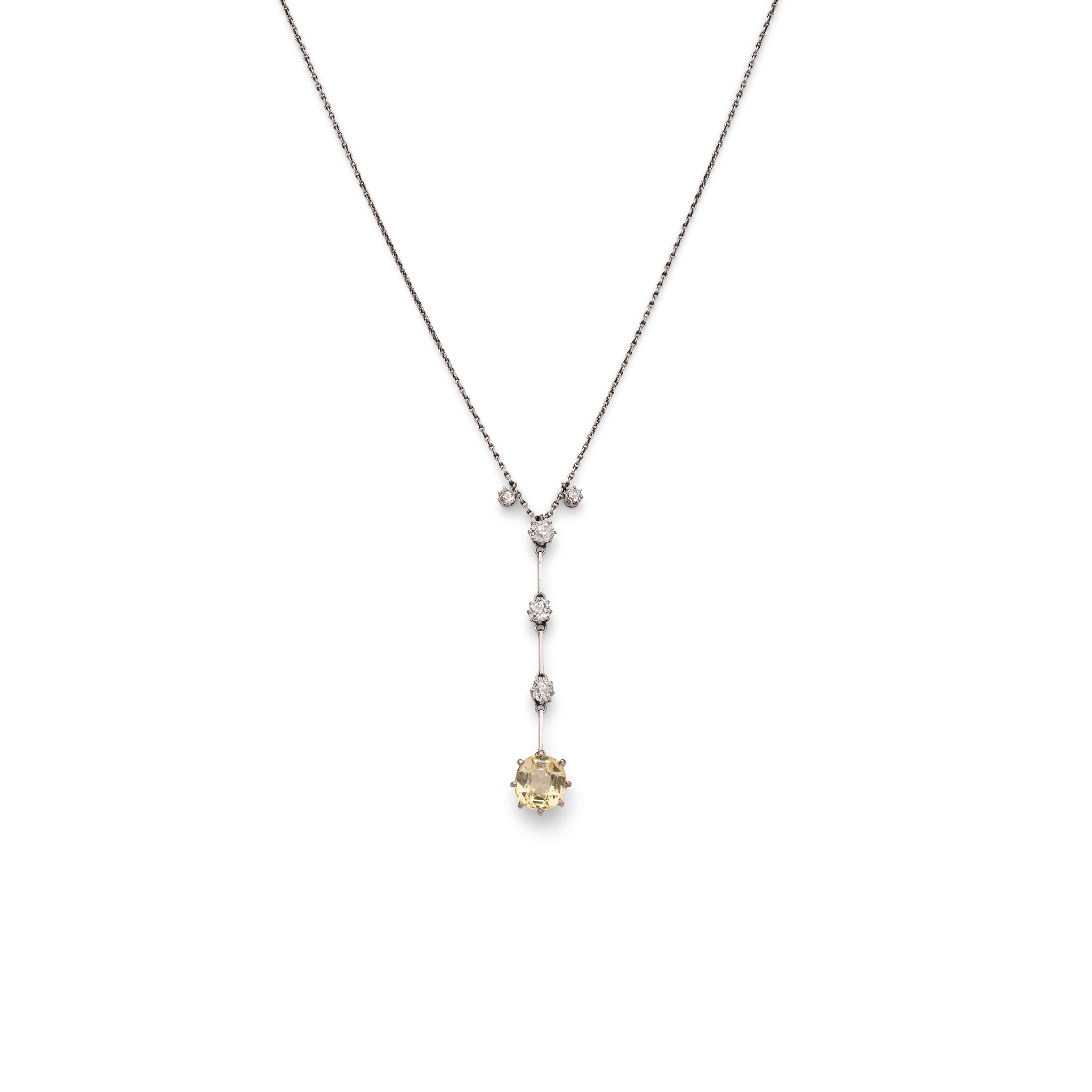 A yellow sapphire and diamond pendant necklace