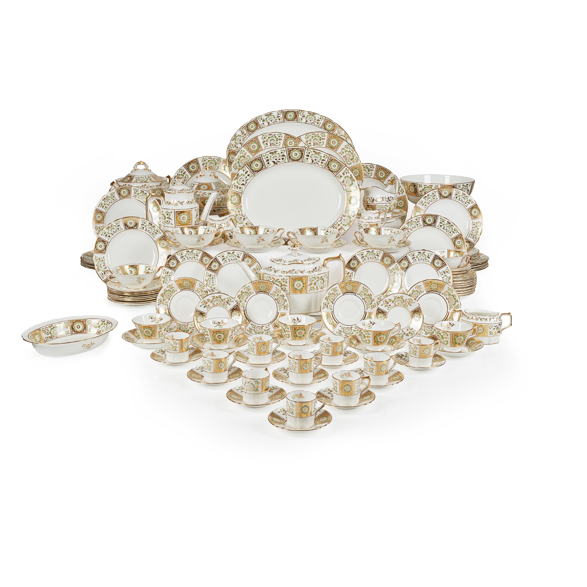 ROYAL CROWN DERBY 'GREEN DERBY PANEL' DINNER SERVICE