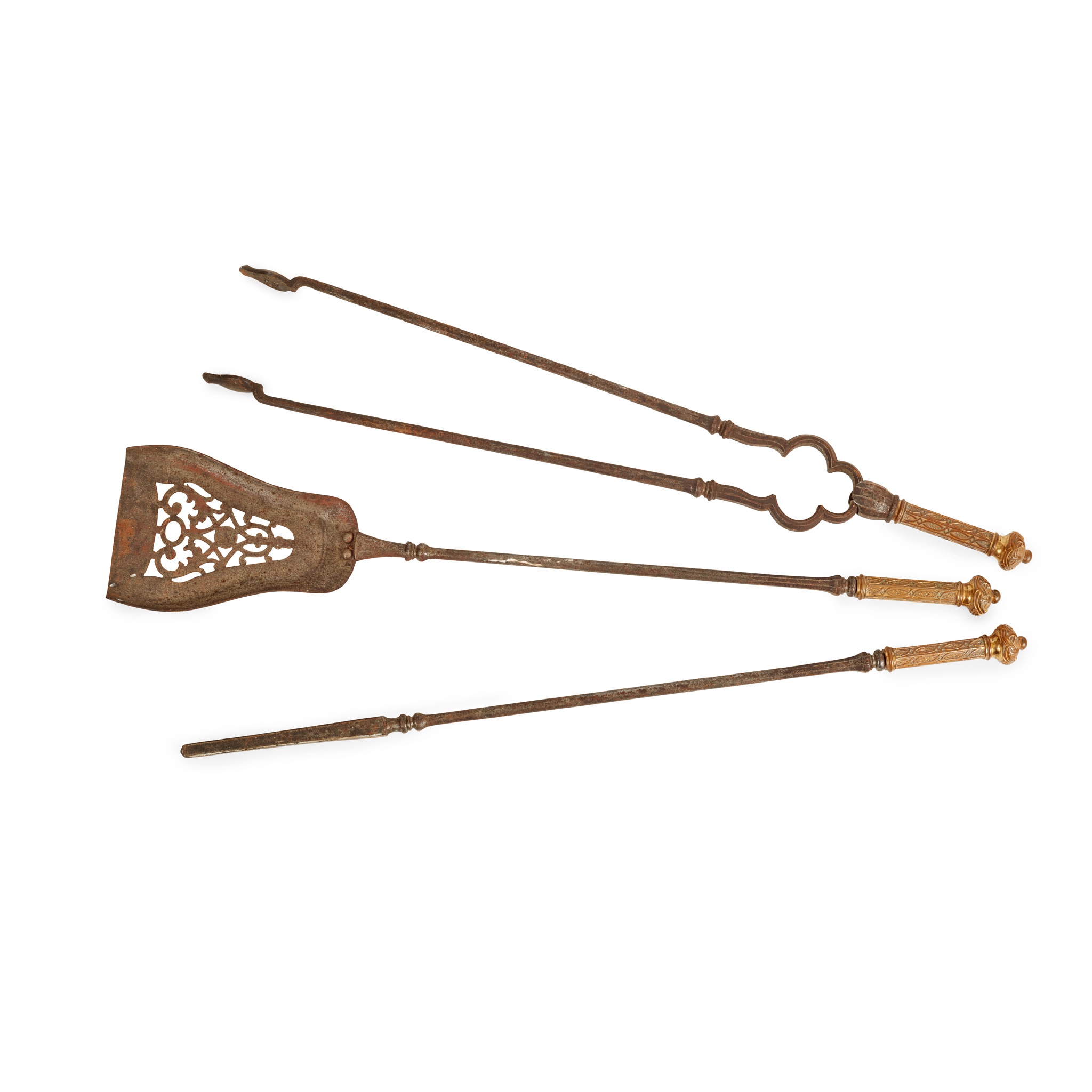 SET OF THREE GEORGIAN STEEL AND BRASS FIRE IRONS
