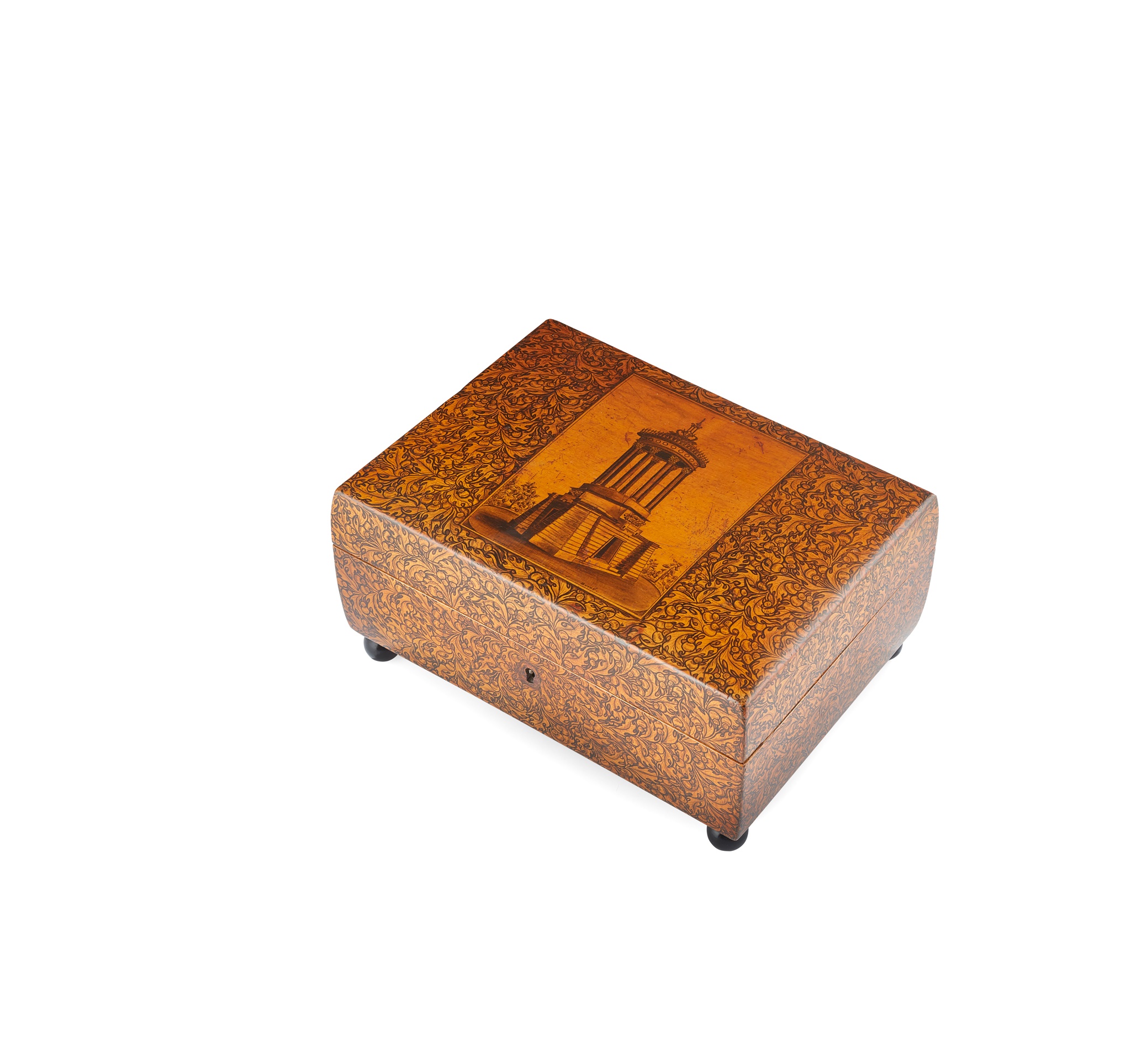 A MAUCHLINE WARE PENWORK WORK BOX