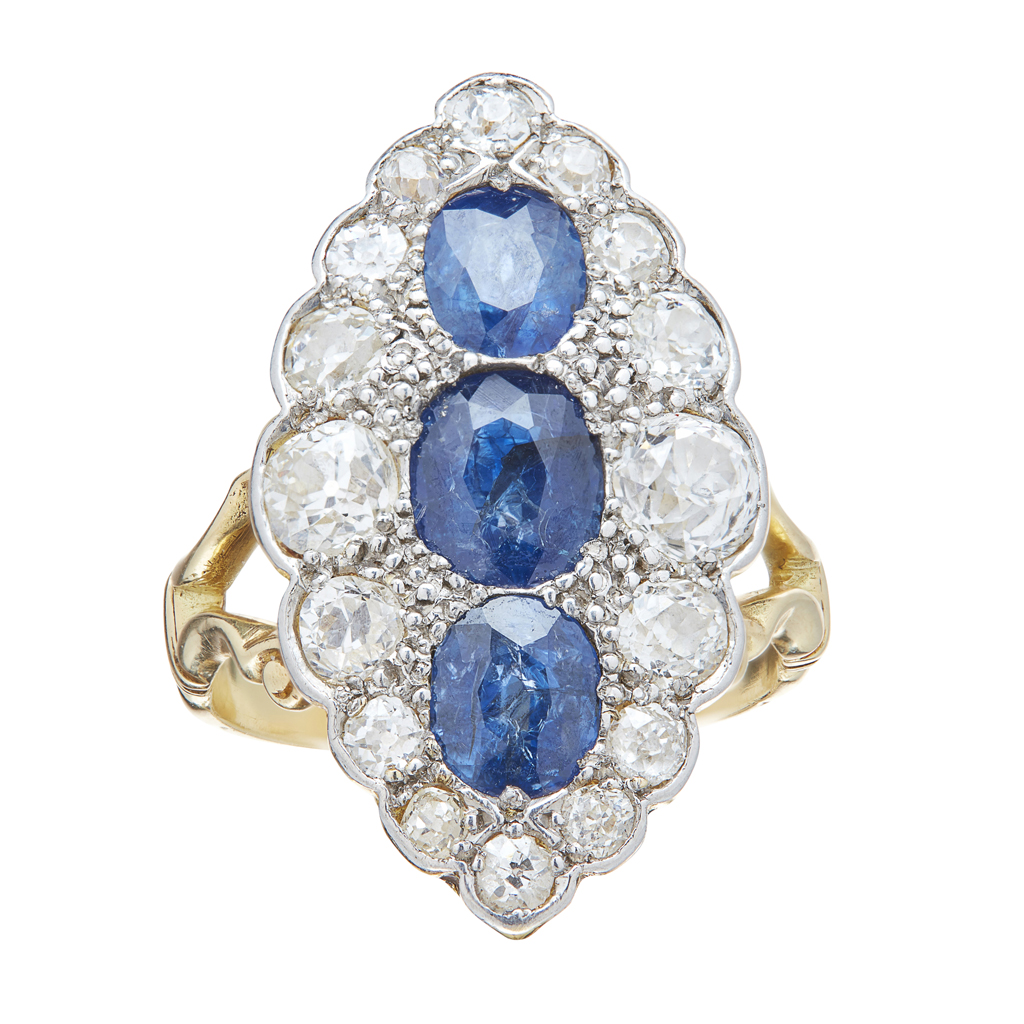 A late Victorian sapphire and diamond set panel ring