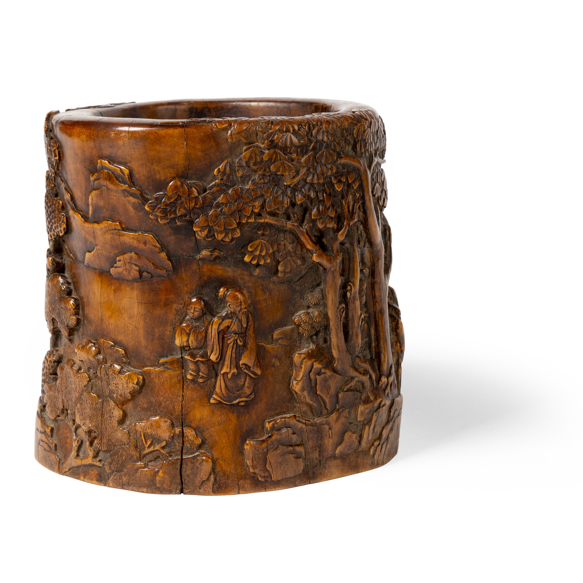 CHINESE HUANGYANGMU CARVING 'SCHOLARS' BRUSH POT