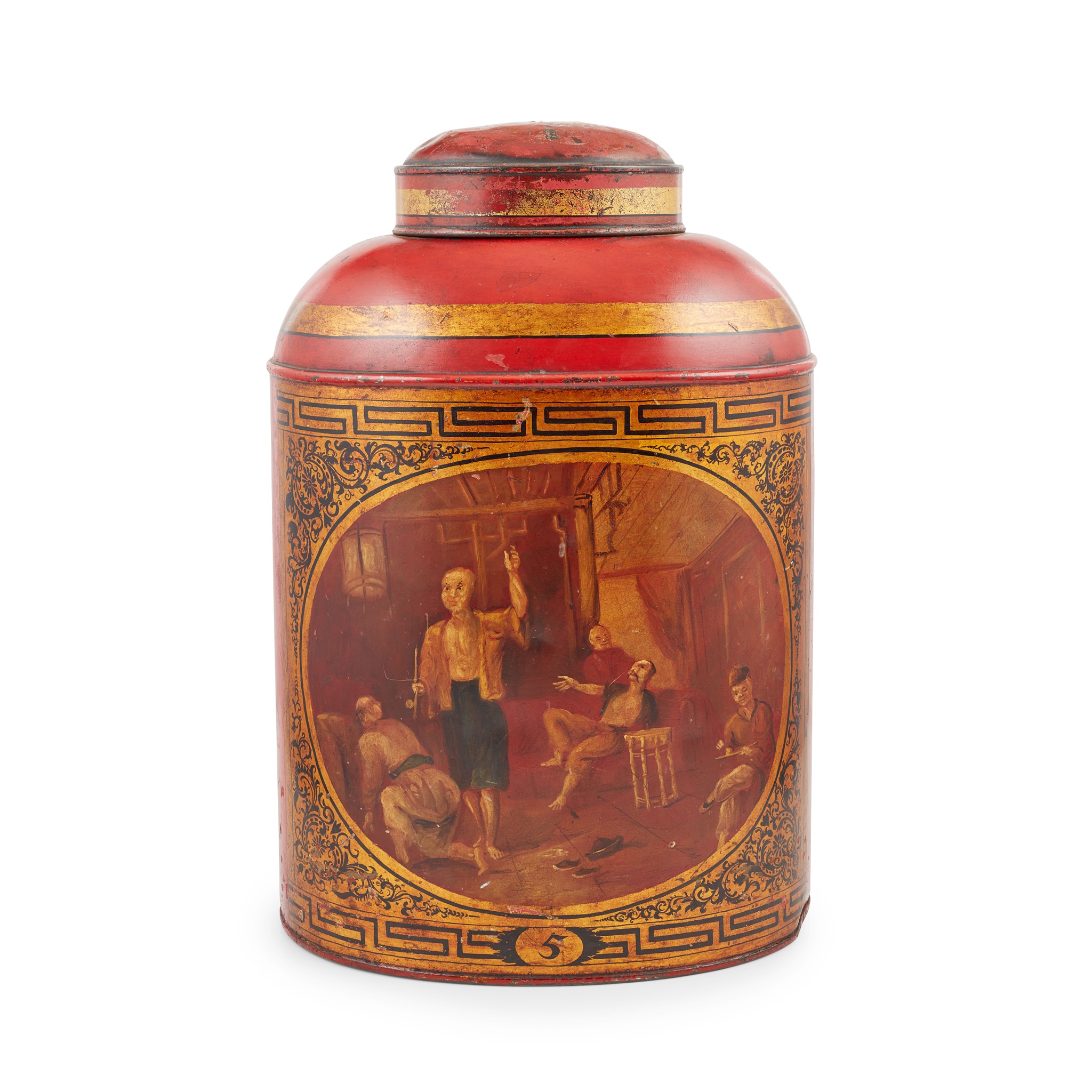 PAINTED AND PARCEL GILT TOLE TEA CANISTER