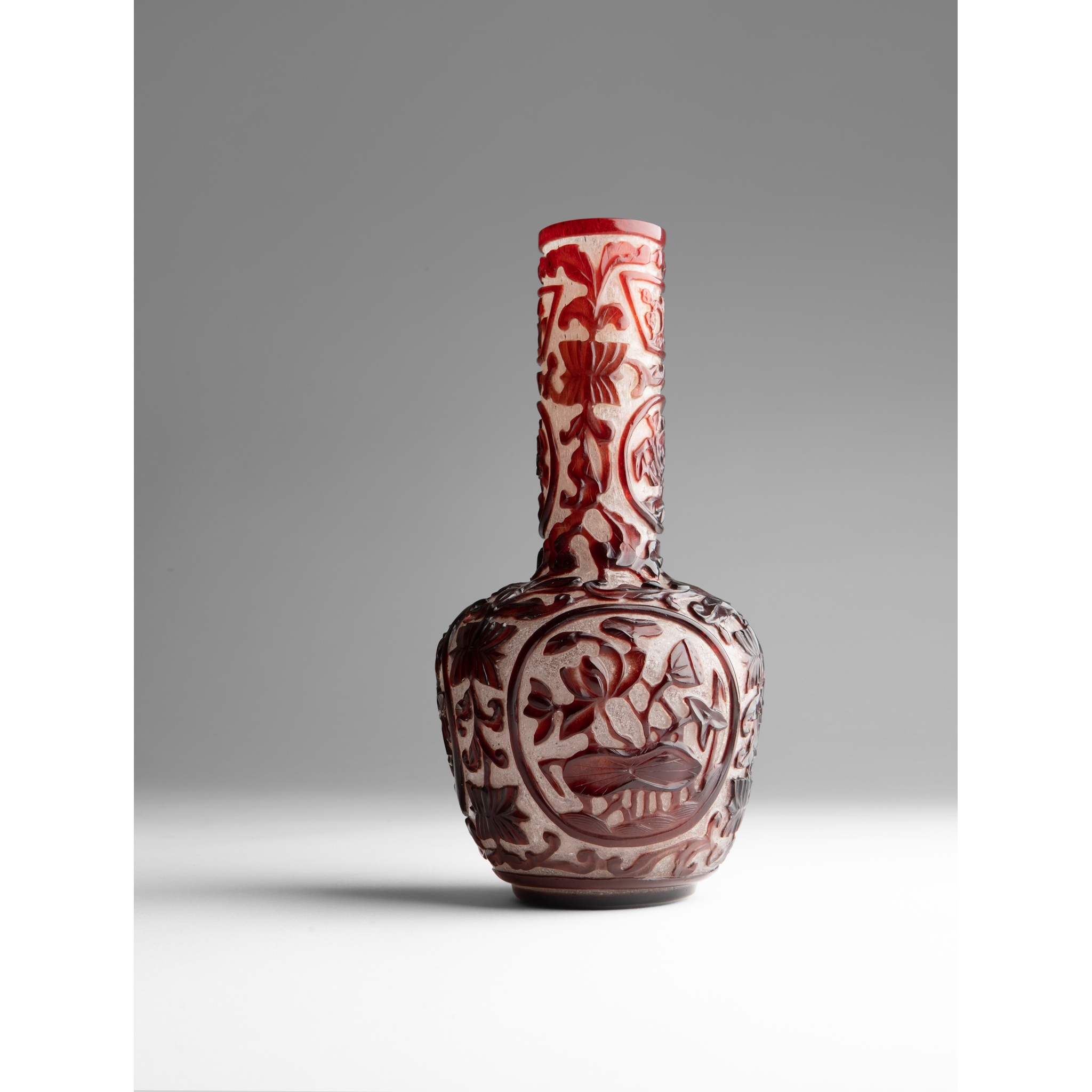IMPERIAL RED-OVERLAY TRANSLUCENT GLASS BOTTLE VASE