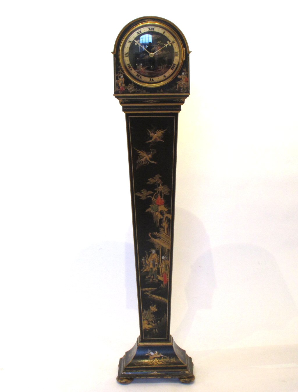 A lacquered chinoiserie miniature longcase clock