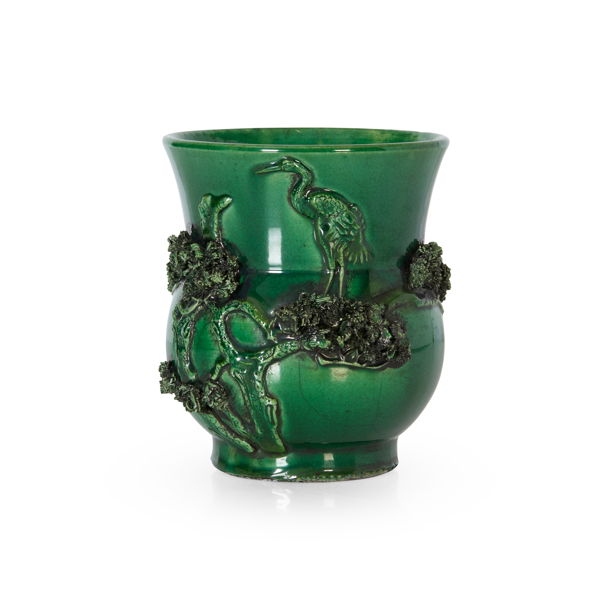 CHINESE GREEN-GLAZED 'CRANE' POT