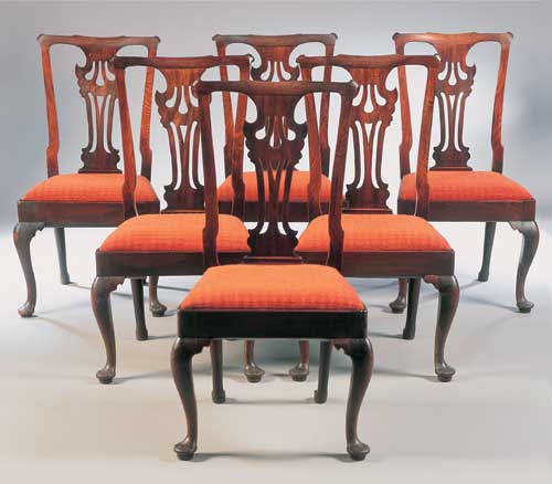 A set of six George II mahogany dining chairs