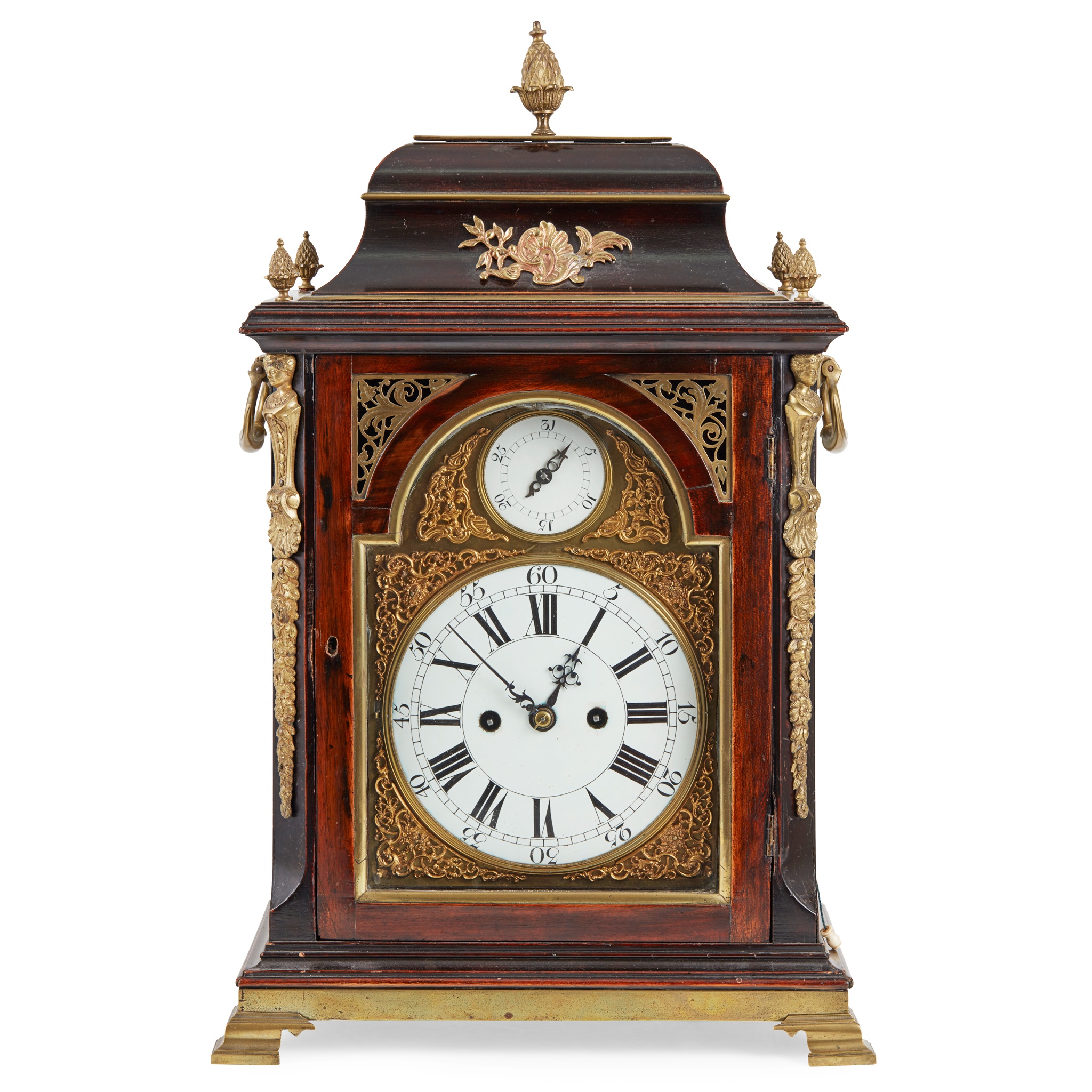 GEORGE III MAHOGANY AND BRASS REPEATING BRACKET CLOCK