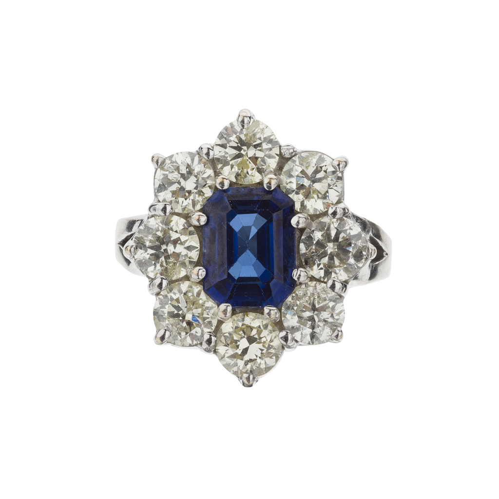 A sapphire and diamond set cluster ring