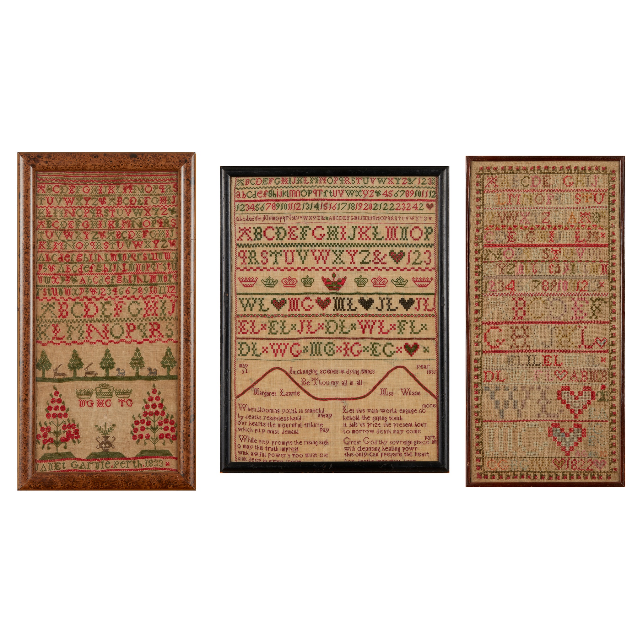 THREE SCOTTISH ALPHABET SAMPLERS