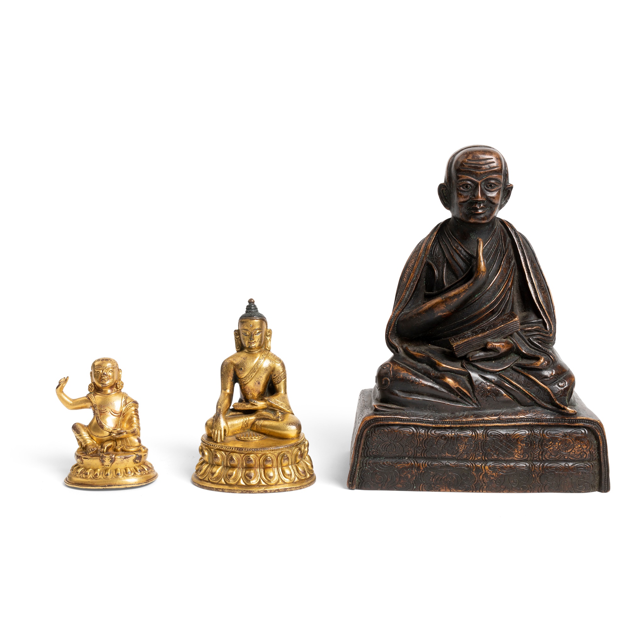 GROUP OF THREE BRONZE BUDDHIST FIGURES