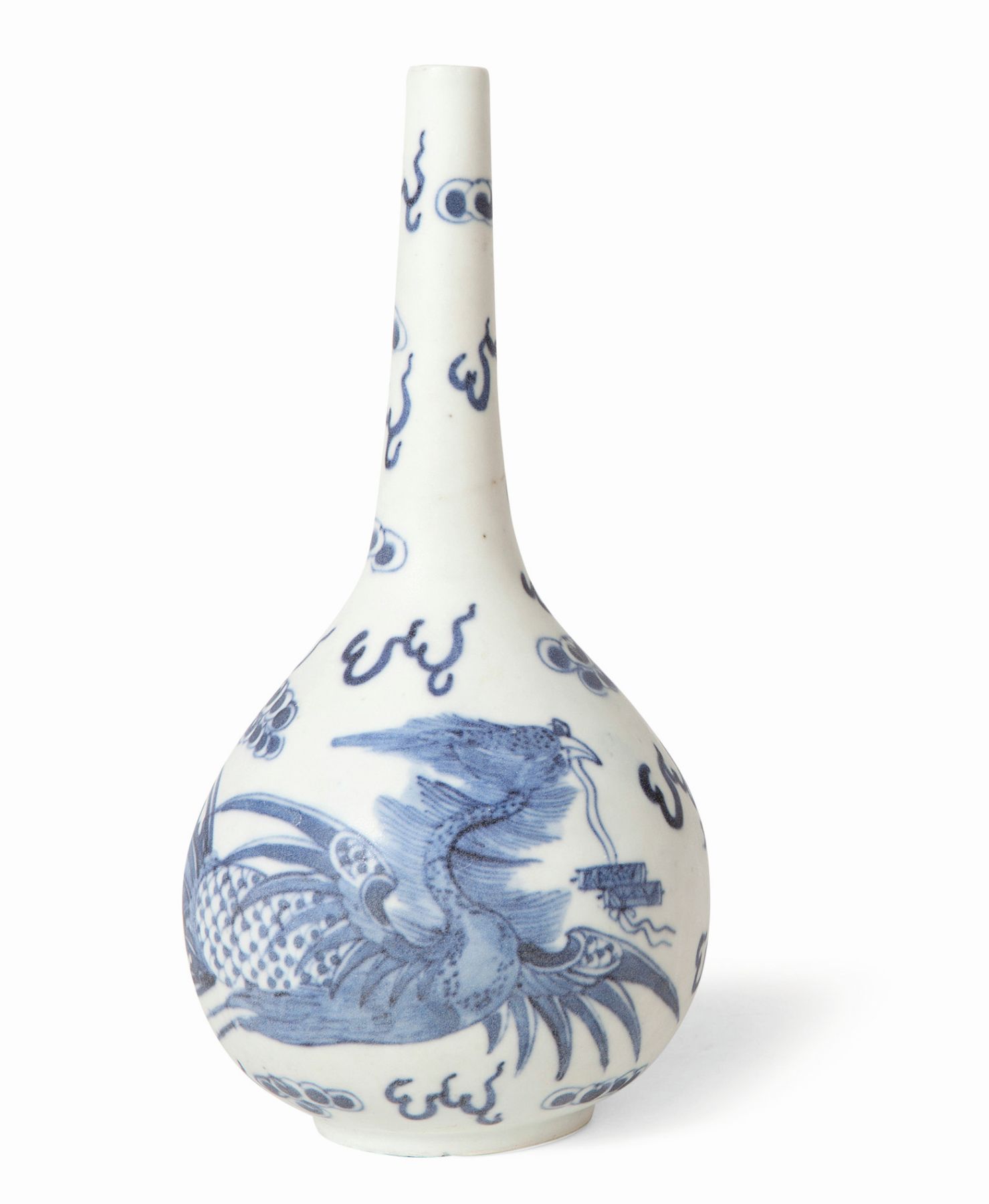CHINESE BLUE AND WHITE 'PHOENIX' BOTTLE VASE