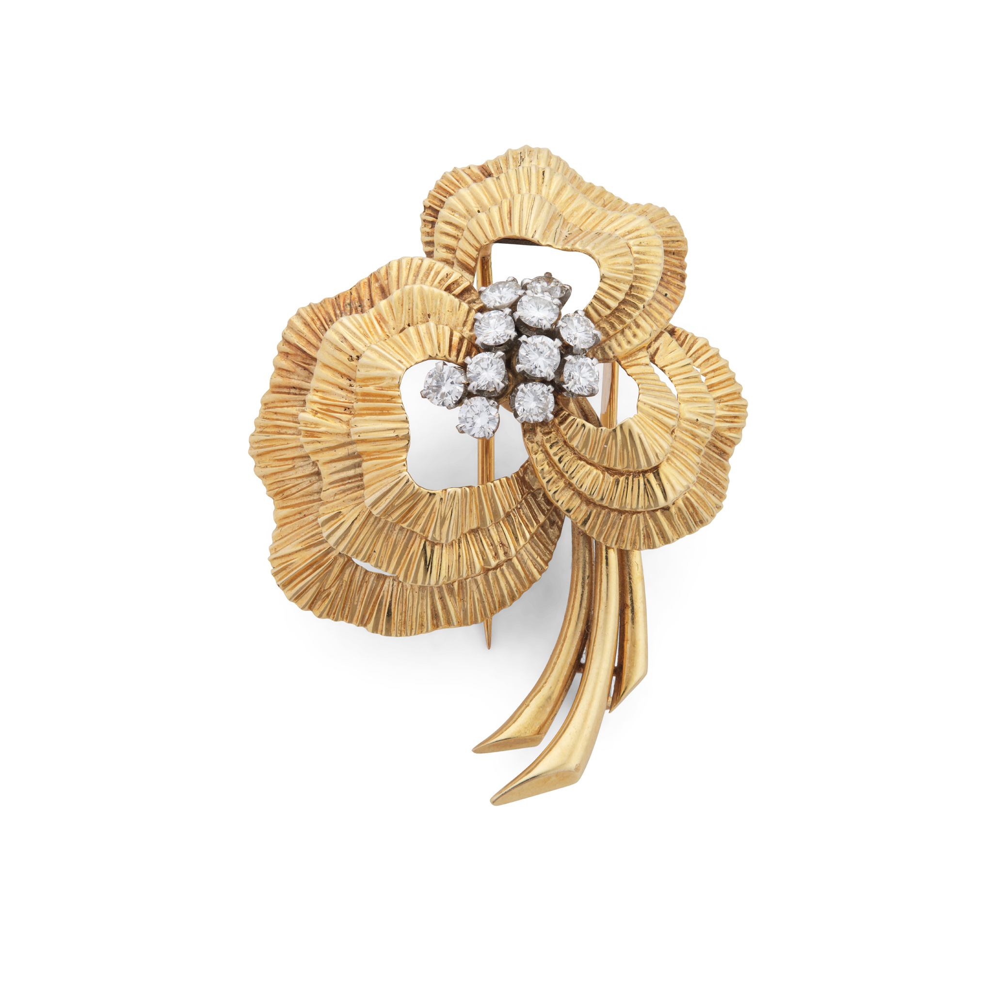 A French mid 20th century diamond floral brooch