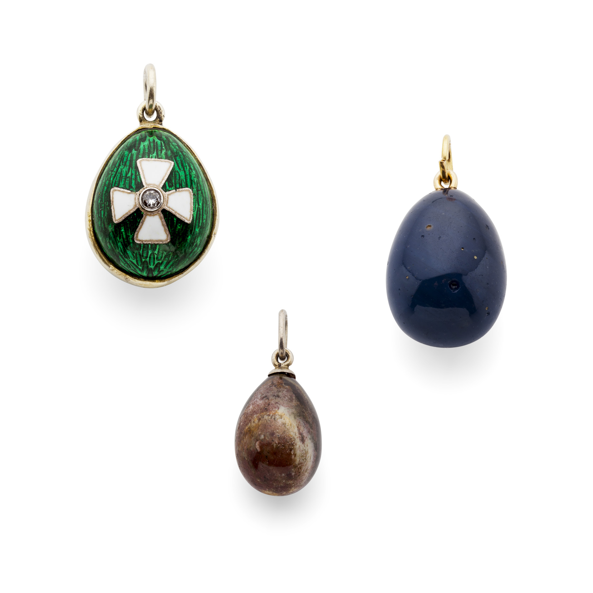 A group of three Russian egg charms