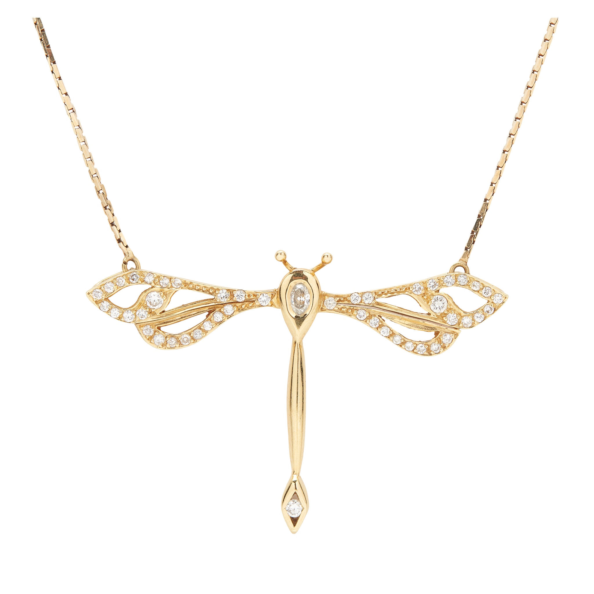 A diamond set dragonfly pendant