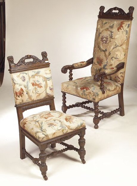 A set of five 17th century style Continental oak dining chairs,