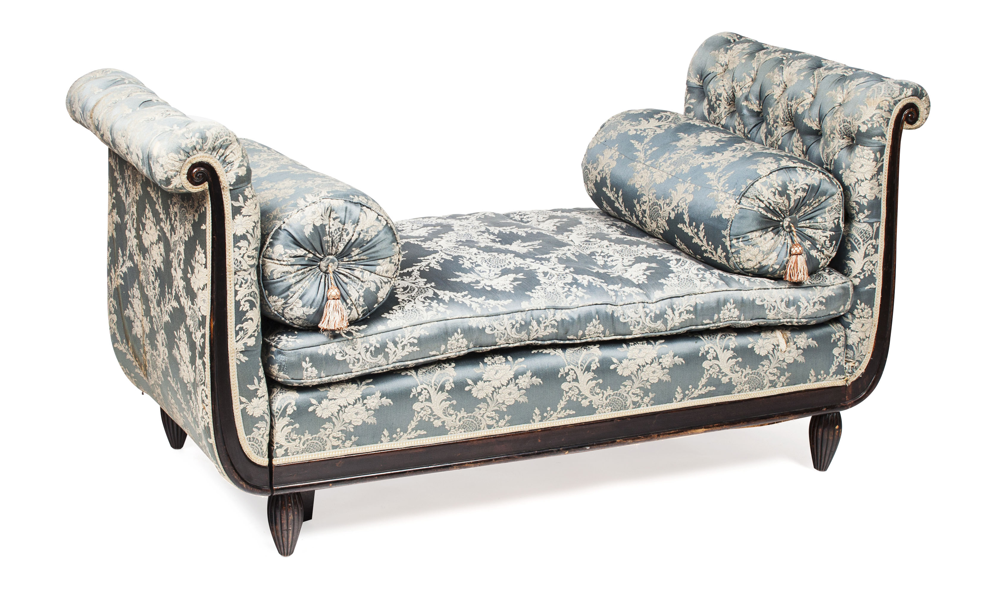 WILLIAM IV EBONISED AND UPHOLSTERED ADJUSTABLE DAY BED