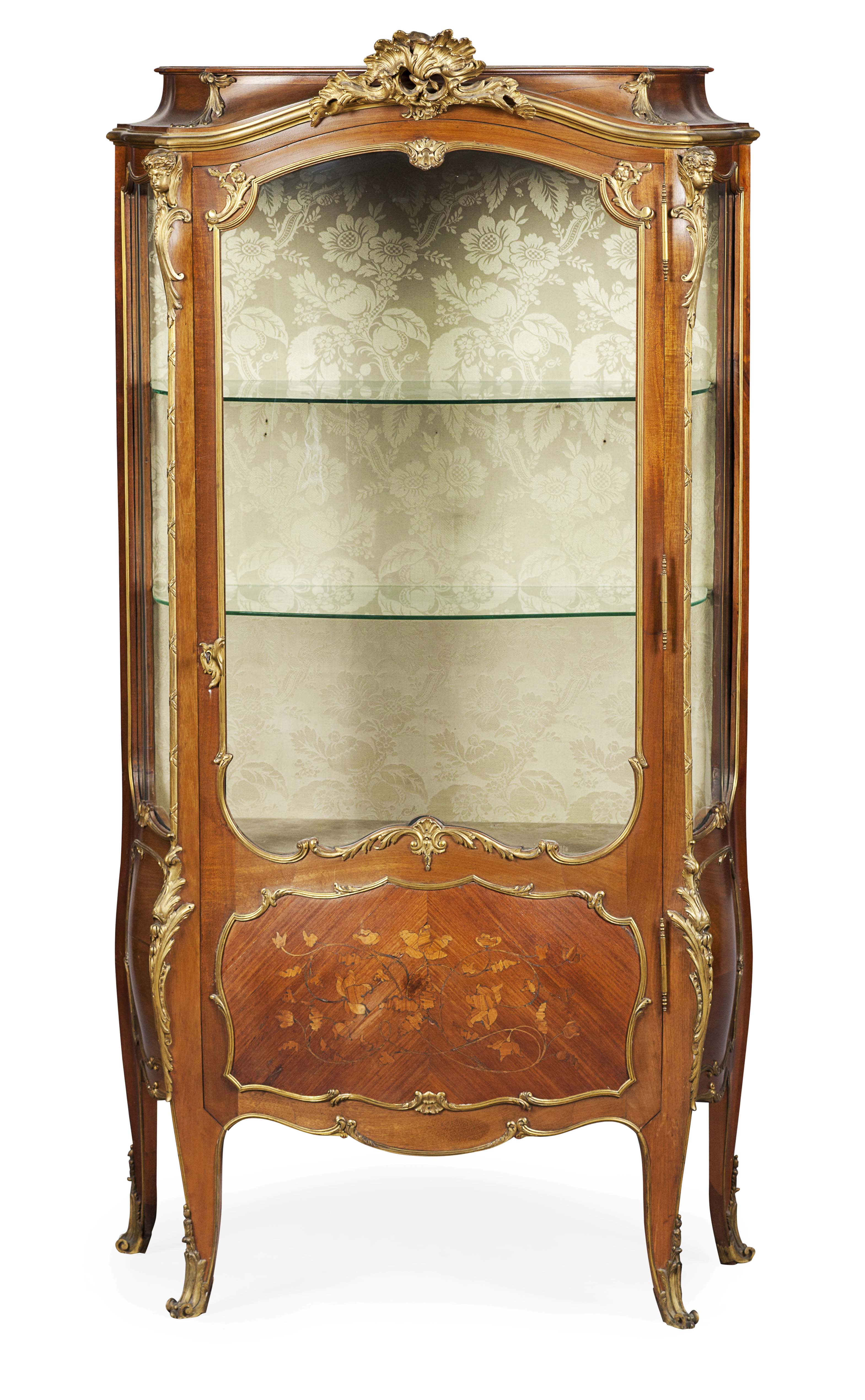LOUIS XV STYLE KINGWOOD, AMARANTH AND MARQUETRY DISPLAY CABINET