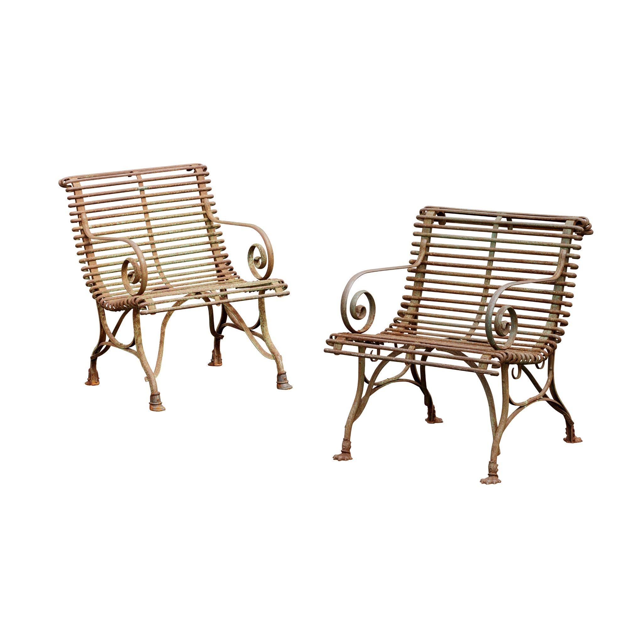 MATCHED PAIR OF ARRAS WROUGHT IRON GARDEN SEATS