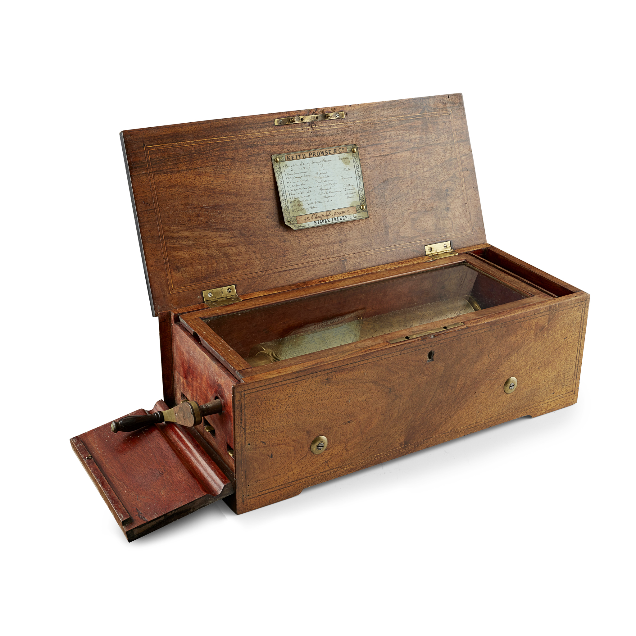 NICOLE FRÈRES ROSEWOOD AND WALNUT CASED CYLINDER MUSIC BOX, NO. 38368