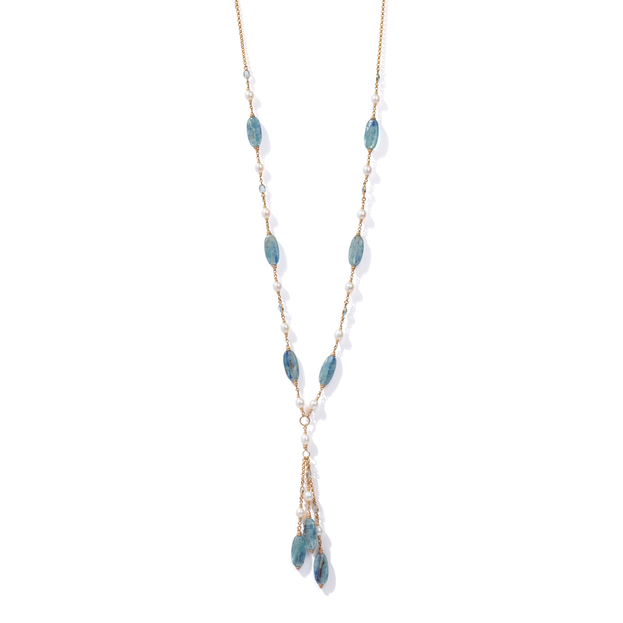 A kyanite, cultured pearl and topaz sautoir
