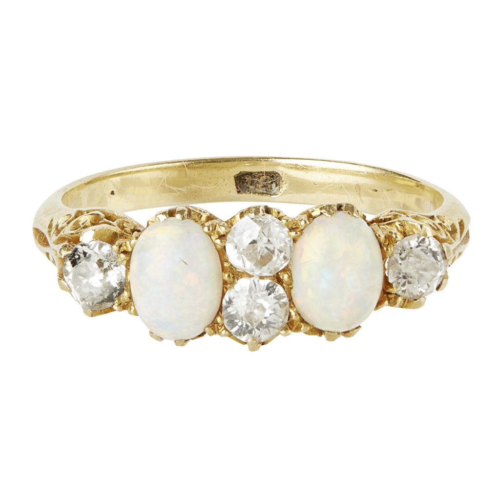 An opal and diamond set ring