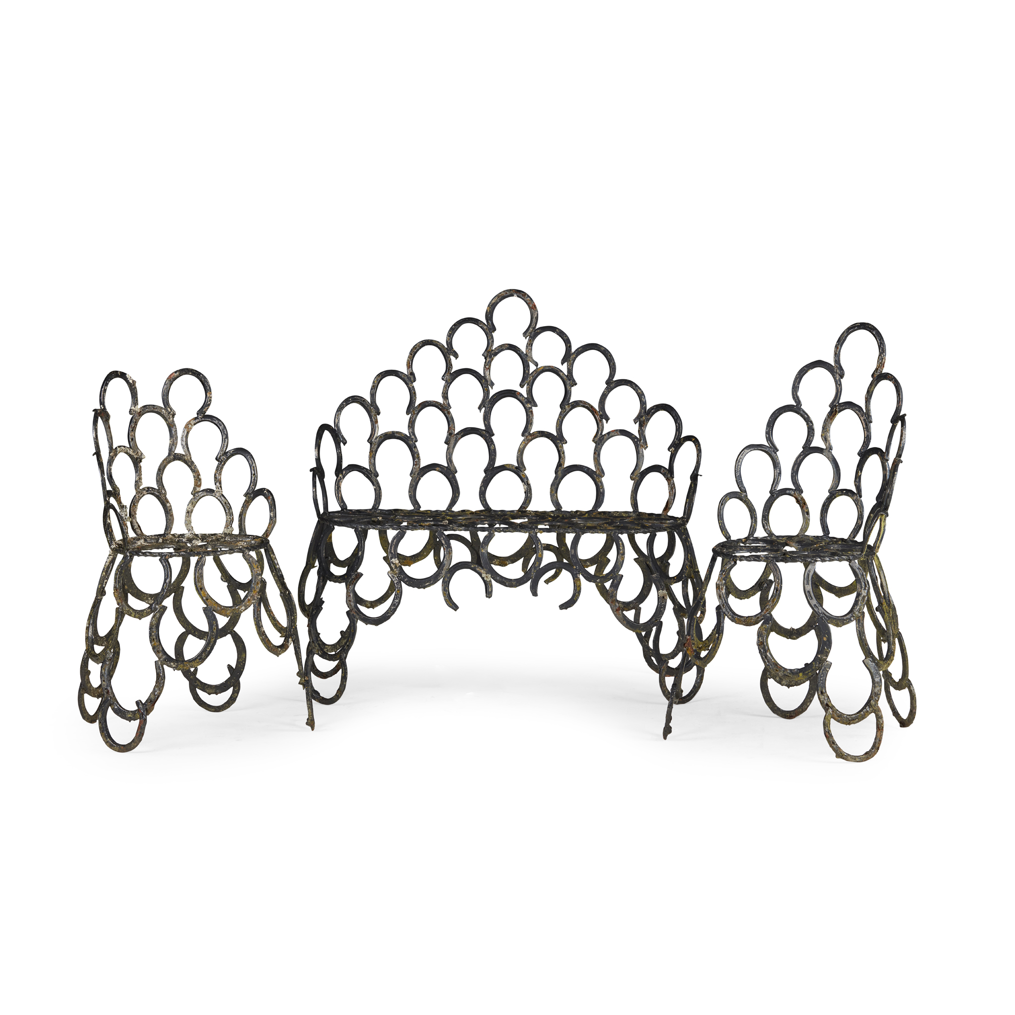 THREE PIECE CAST IRON HORSESHOE GARDEN SUITE