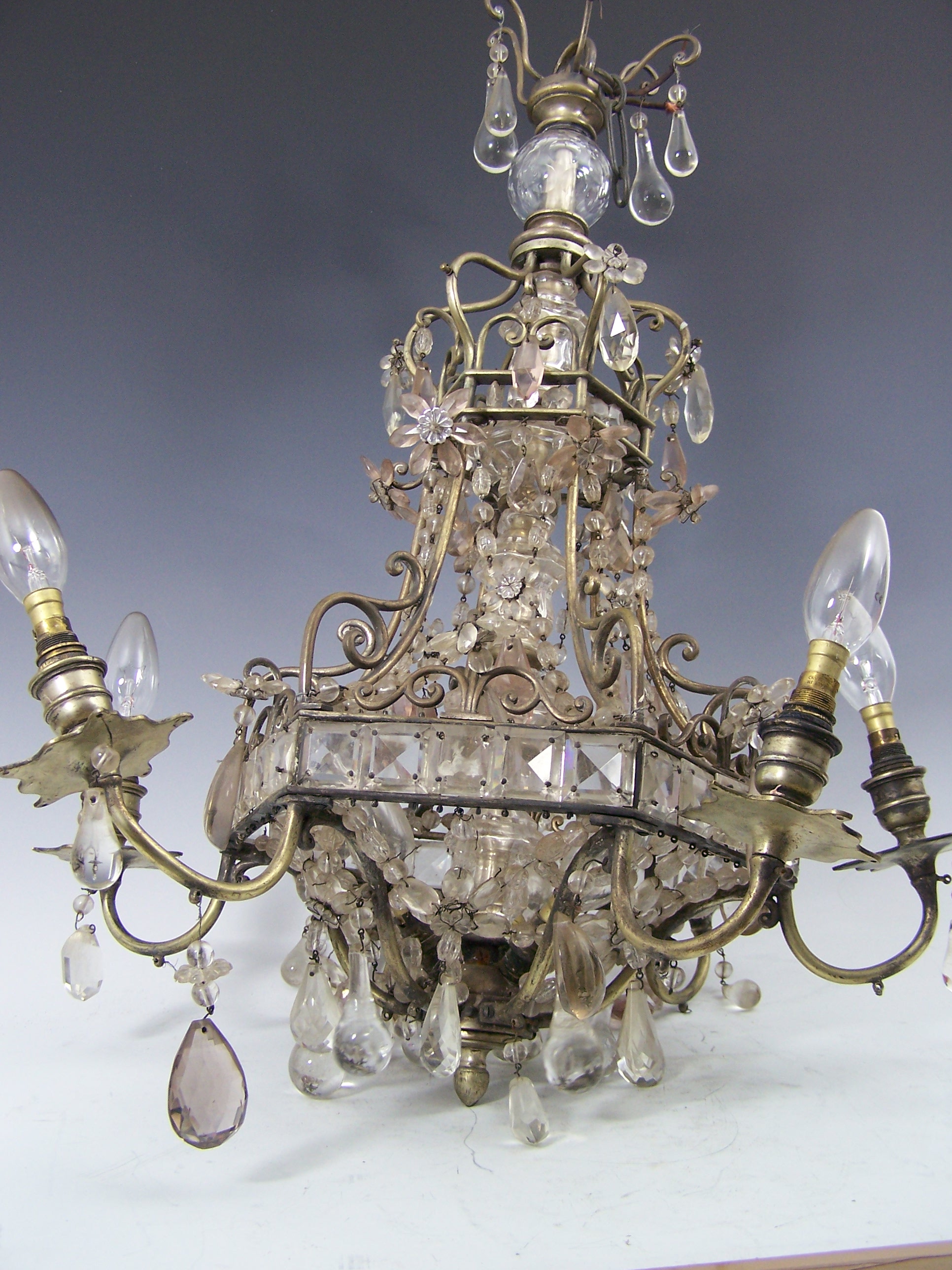 A Victorian steel and cut glass electrolier,