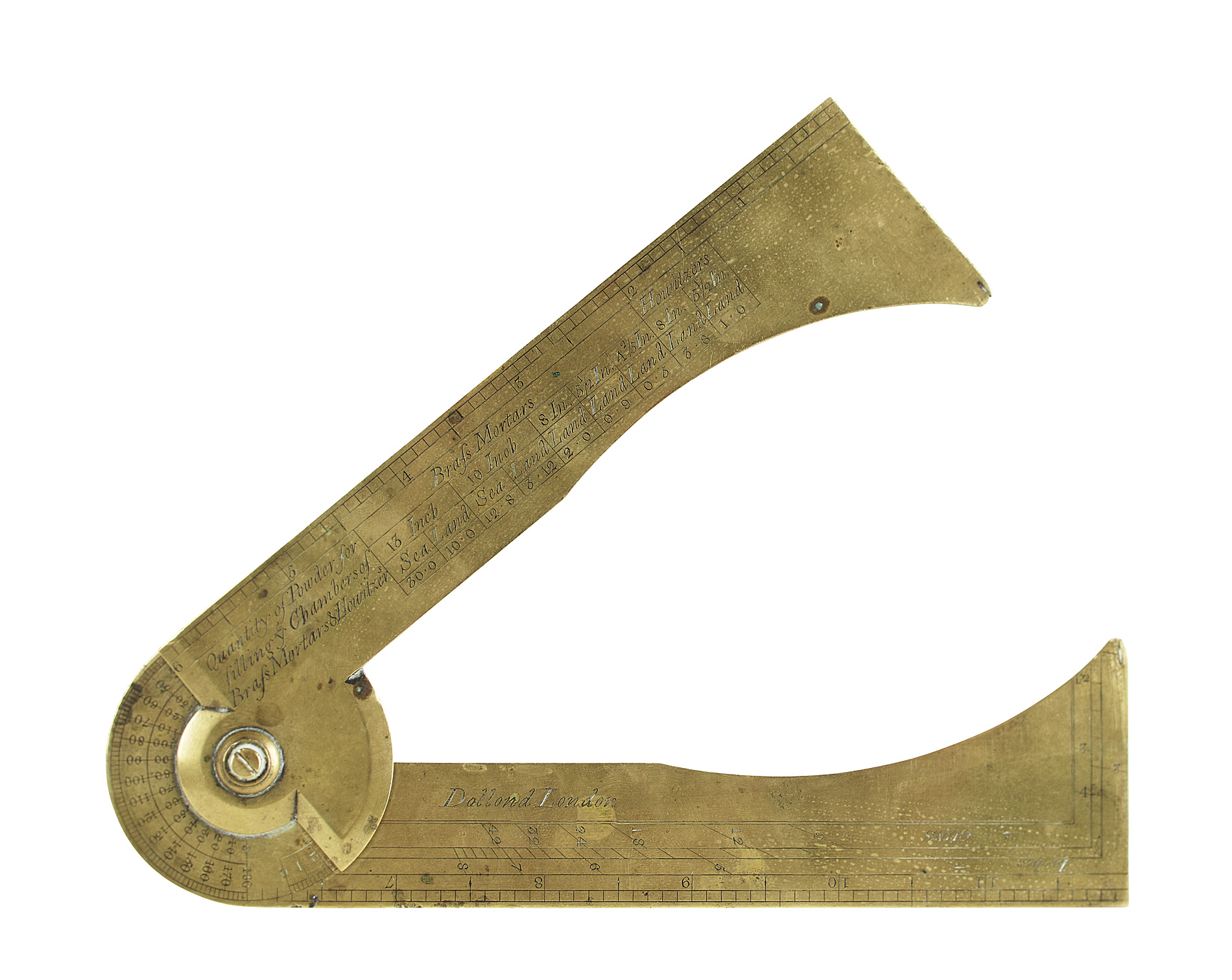 RARE PAIR OF BRASS GUNNERS CALIPERS, BY DOLLAND, LONDON