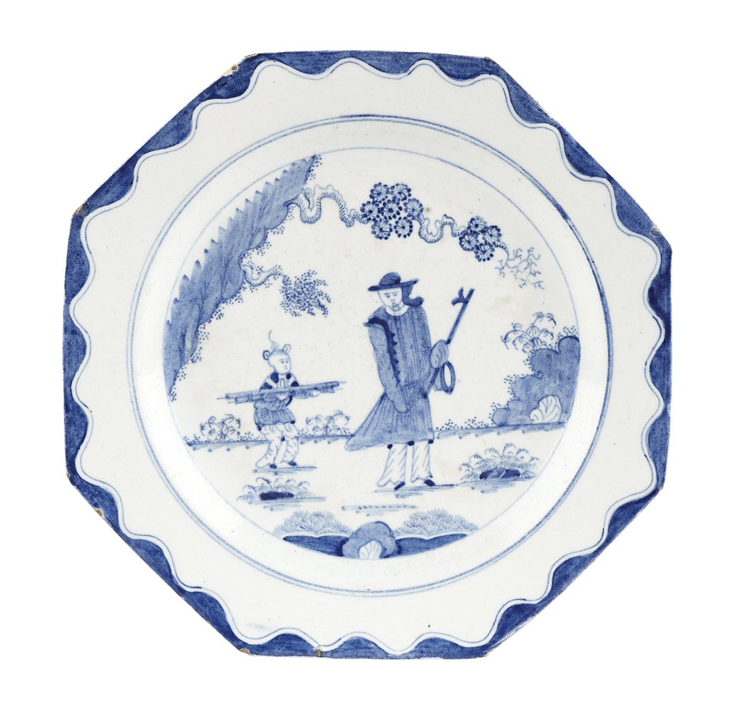 BOW 'GOLFER AND CADDY BOY' PATTERN BLUE PAINTED PLATE