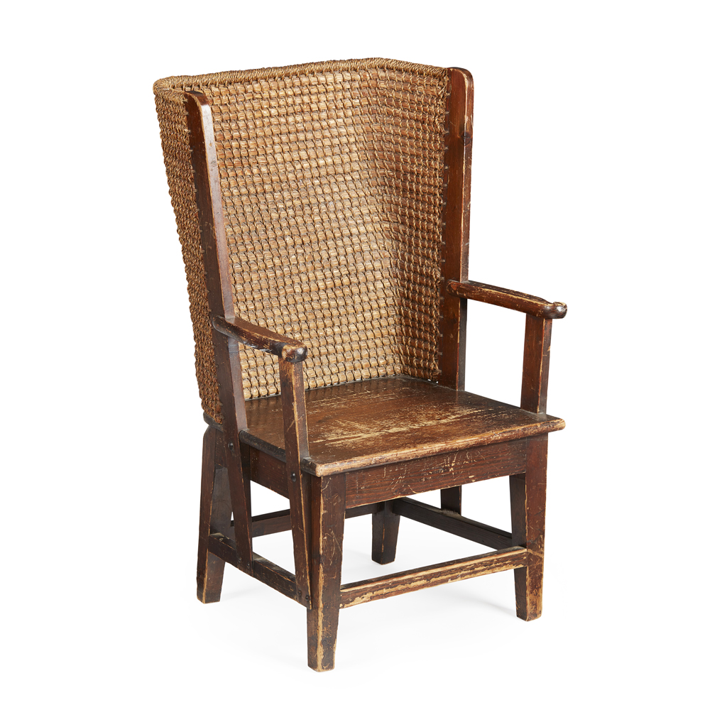A PINE-FRAMED CHILD'S ORKNEY CHAIR
