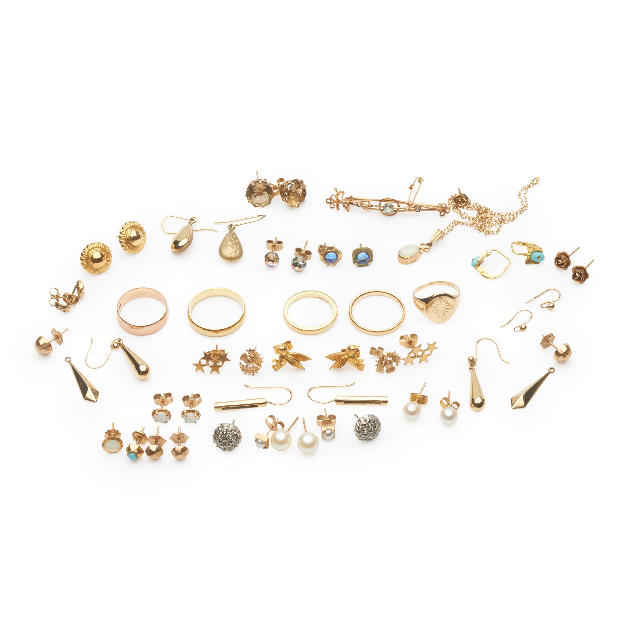 A collection of gold and gem-set jewellery