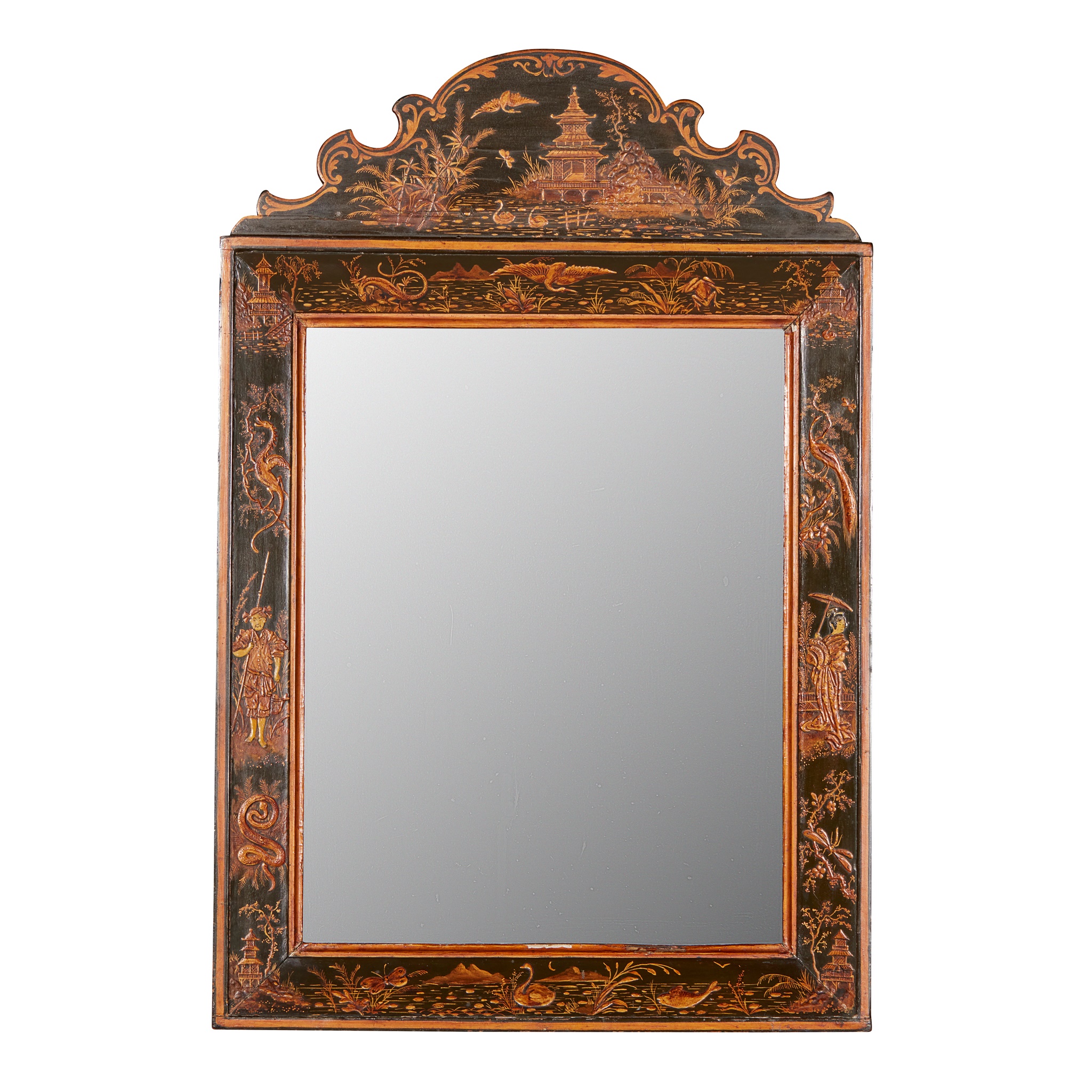 GEORGIAN STYLE BLACK JAPANNED MIRROR