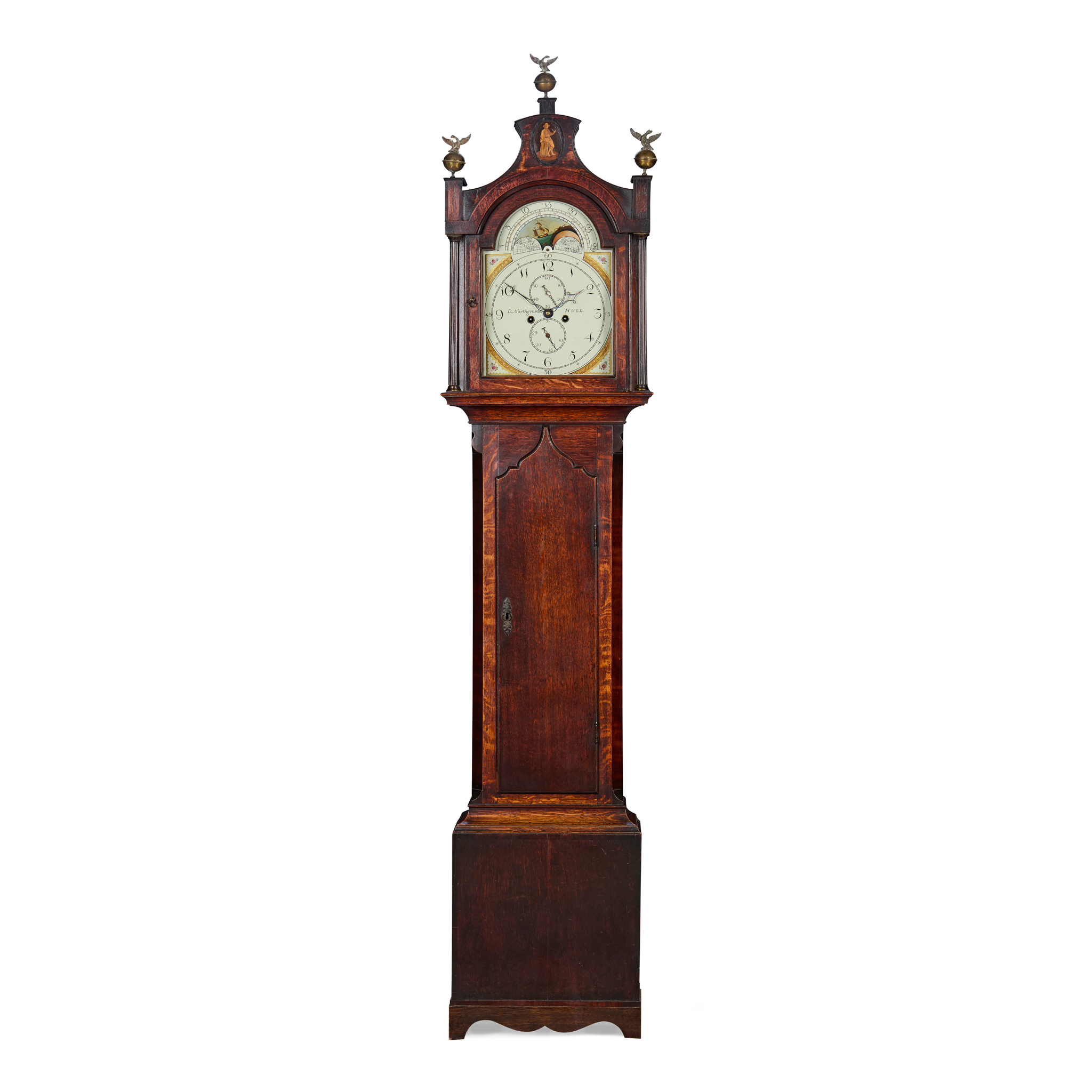 GEORGE III OAK PAINTED DIAL MOONPHASE LONGCASE CLOCK, D NORTHGRAVES, HULL