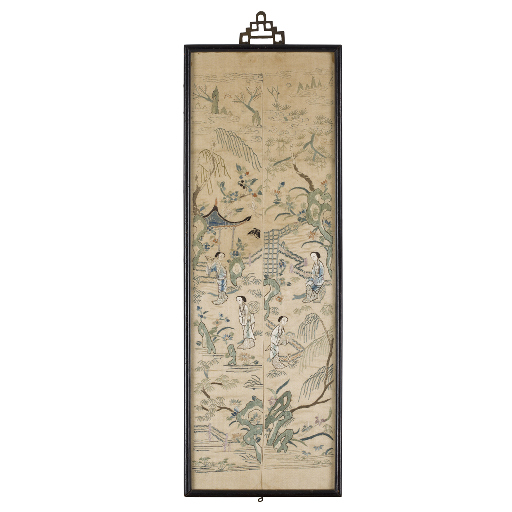 TWO PAIRS OF EMBROIDERED SILK SLEEVE BANDS