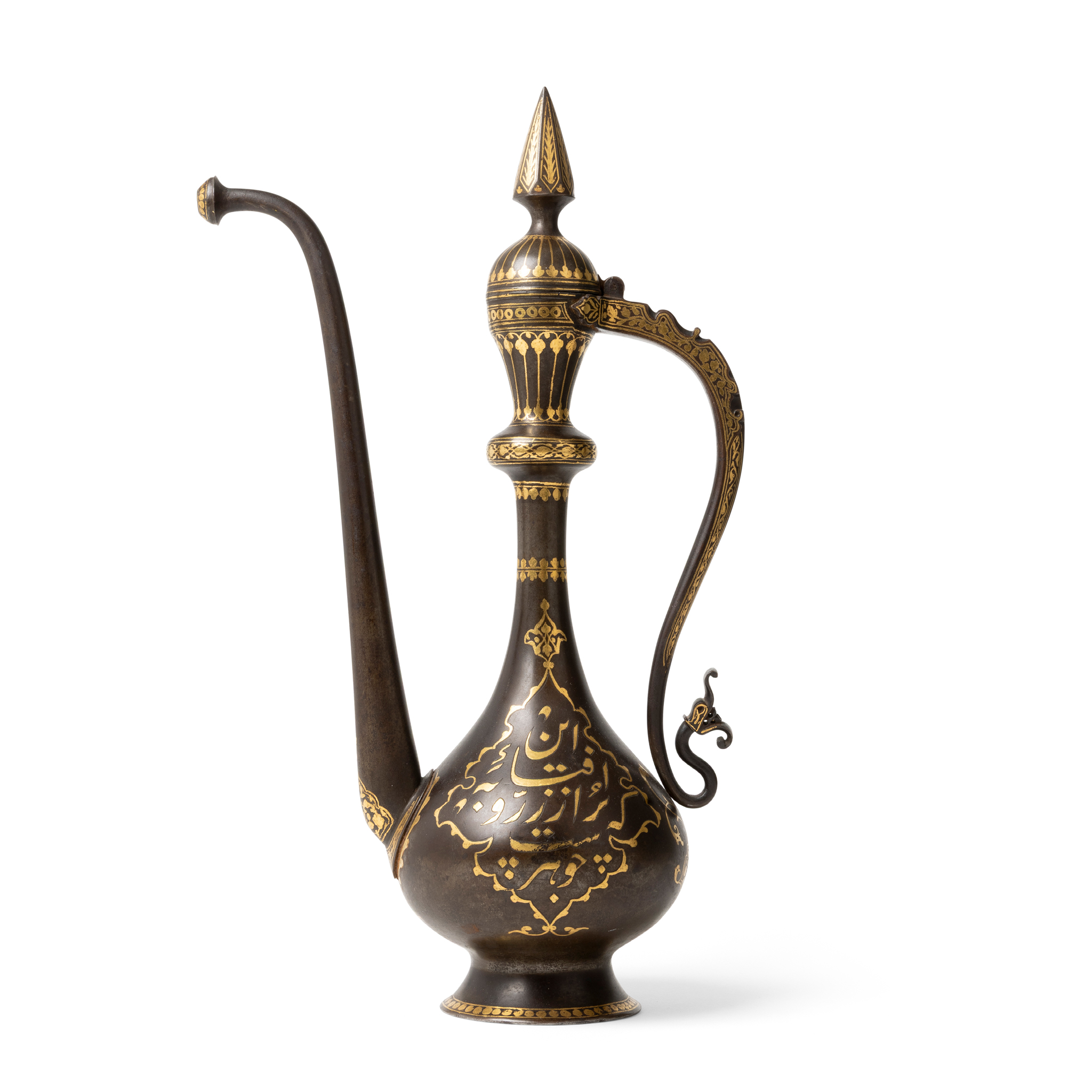 A QAJAR GOLD DAMASCENED STEEL EWER