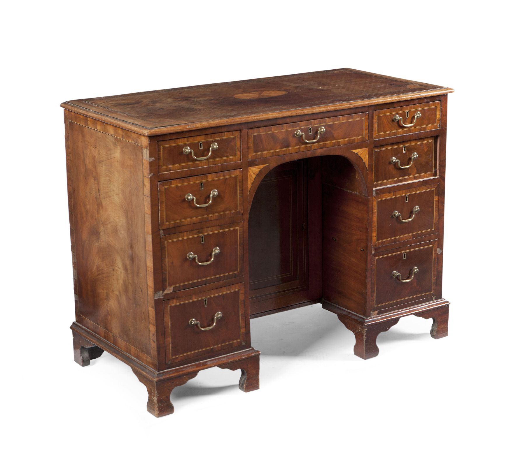 GEORGE III MAHOGANY AND SATINWOOD KNEEHOLE DESK
