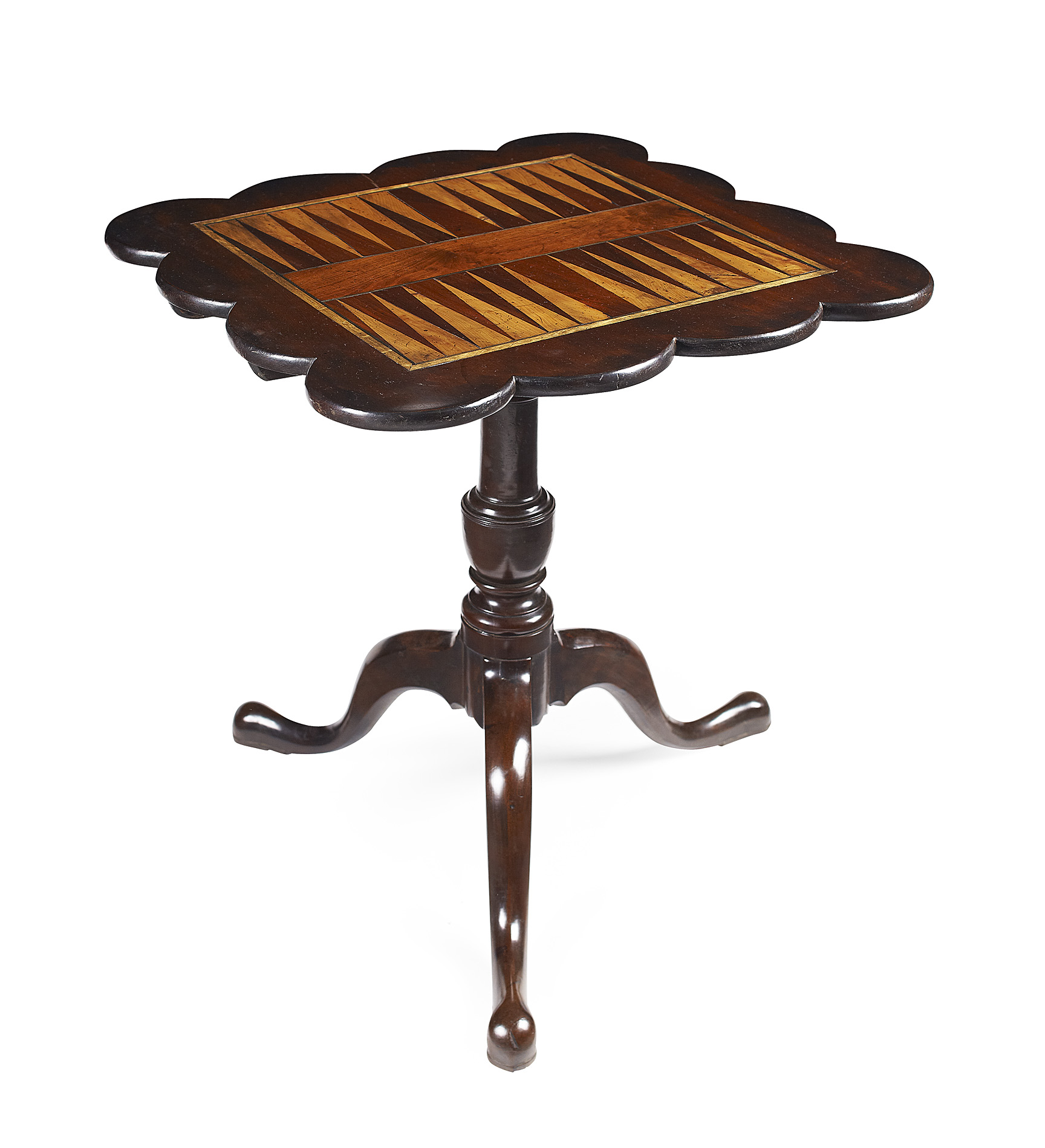 GEORGE III MAHOGANY INLAID TILT-TOP GAMES TABLE