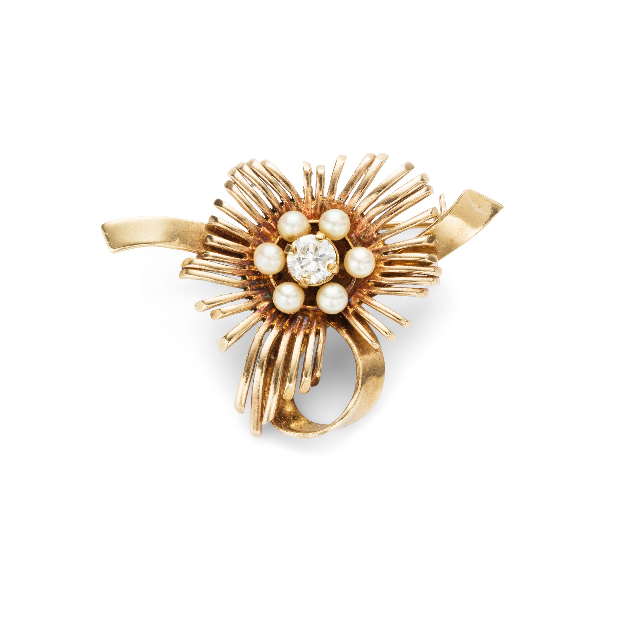 A diamond and pearl brooch