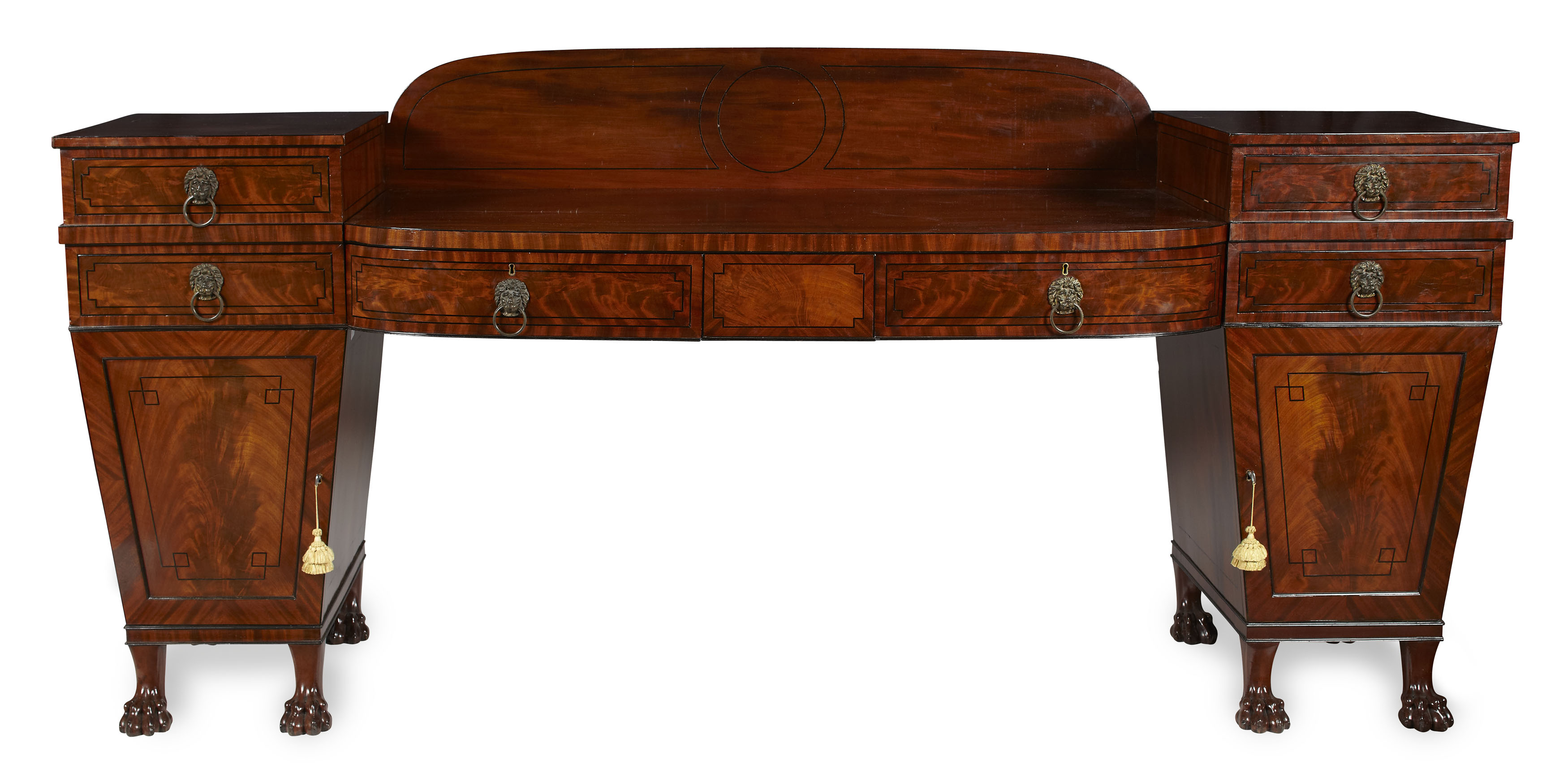 REGENCY MAHOGANY AND EBONY PEDESTAL SIDEBOARD